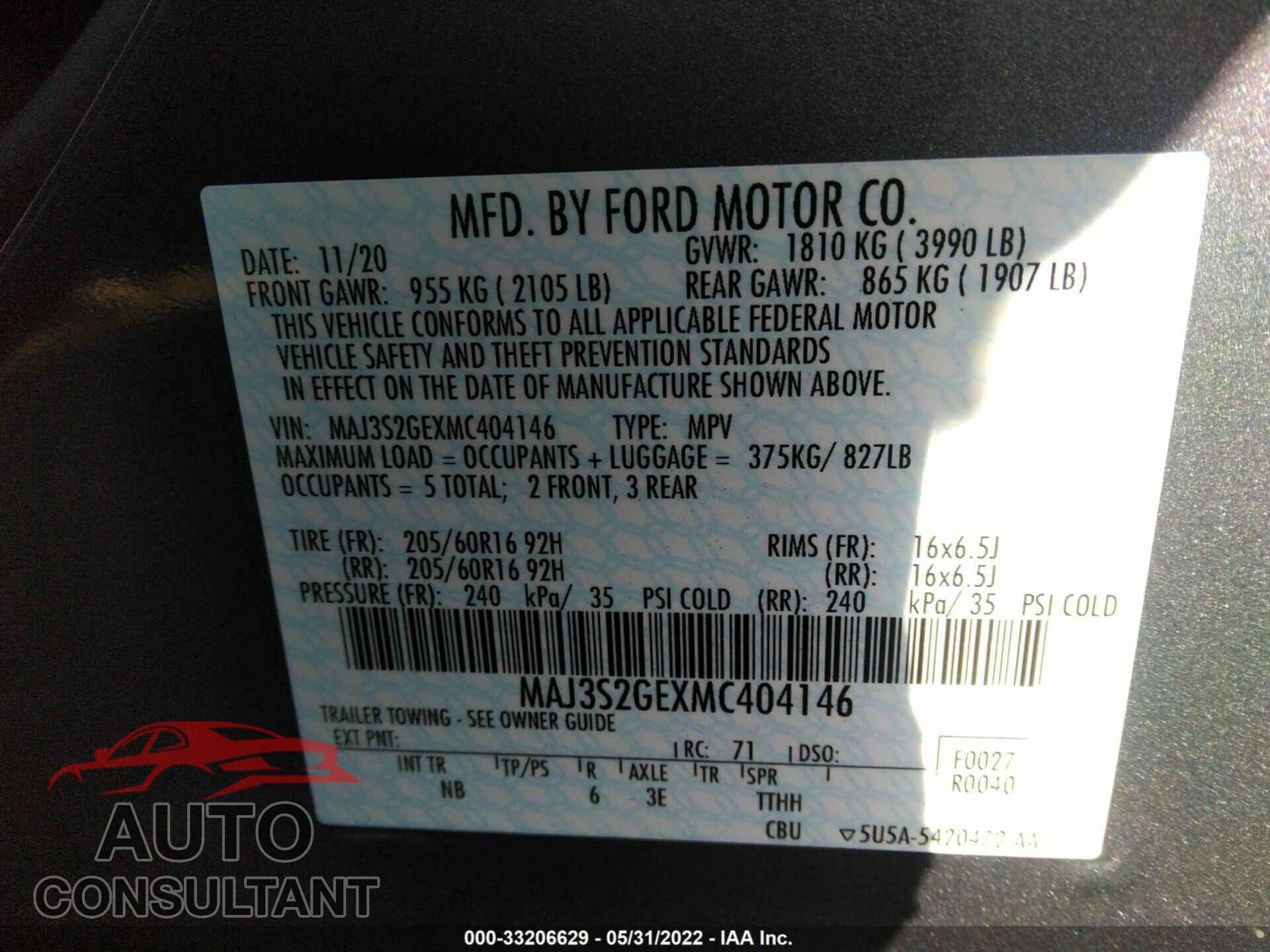 FORD ECOSPORT 2021 - MAJ3S2GEXMC404146