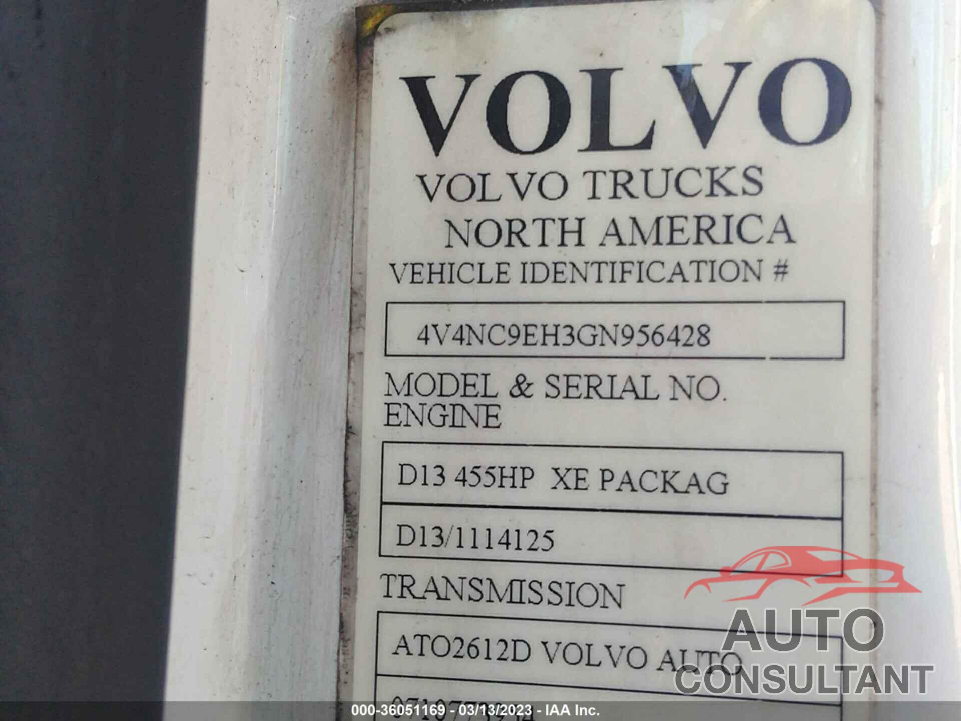 VOLVO VN 2016 - 4V4NC9EH3GN956428