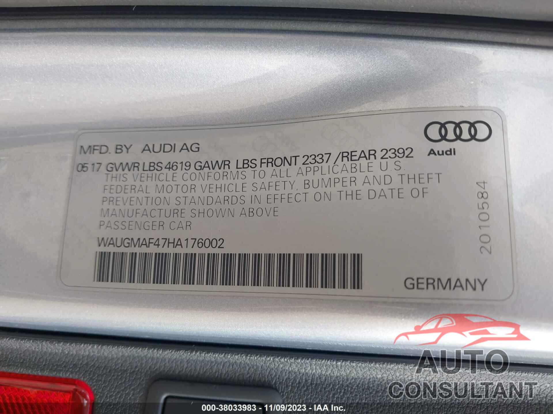 AUDI A4 2017 - WAUGMAF47HA176002