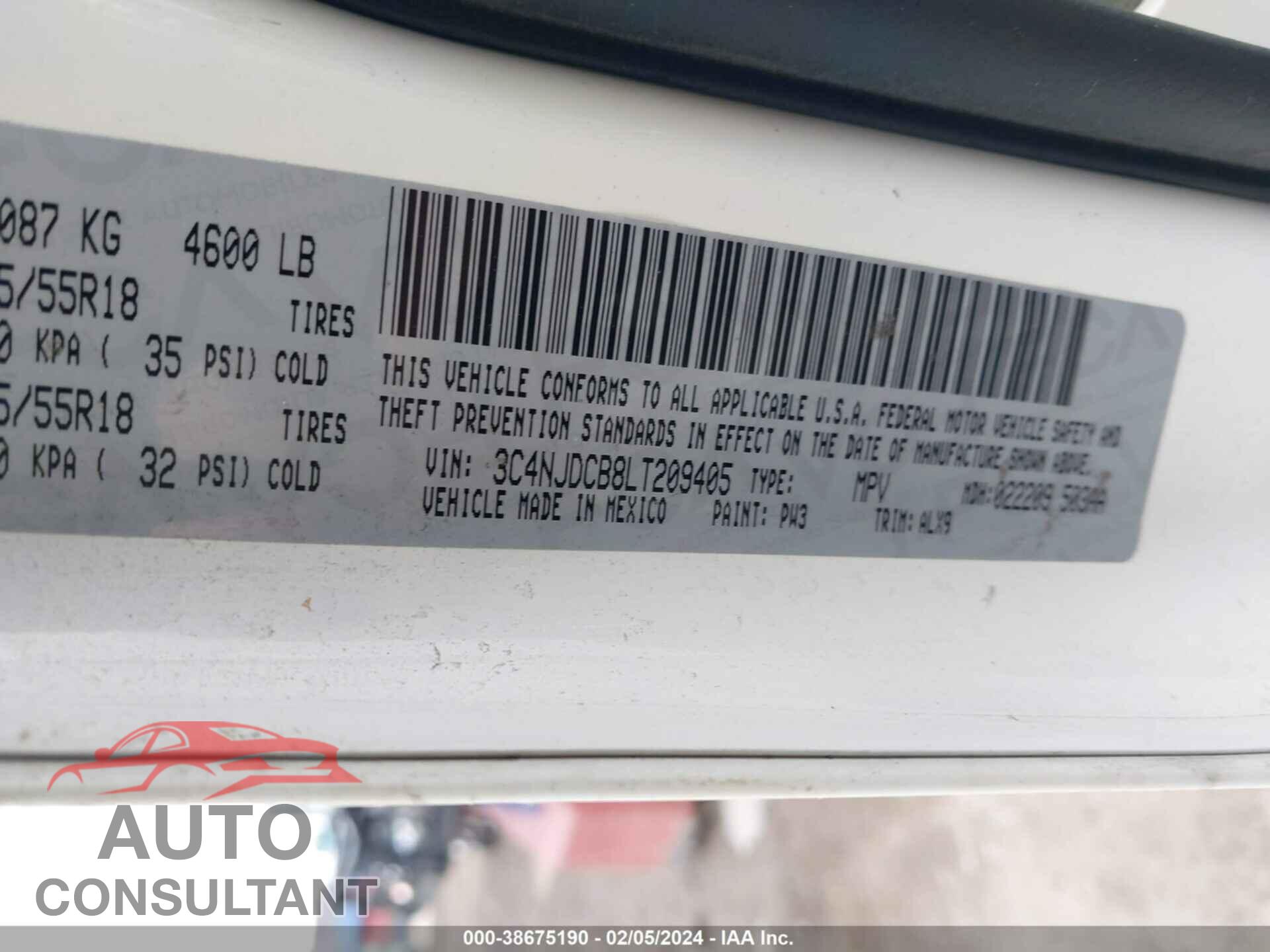 JEEP COMPASS 2020 - 3C4NJDCB8LT209405