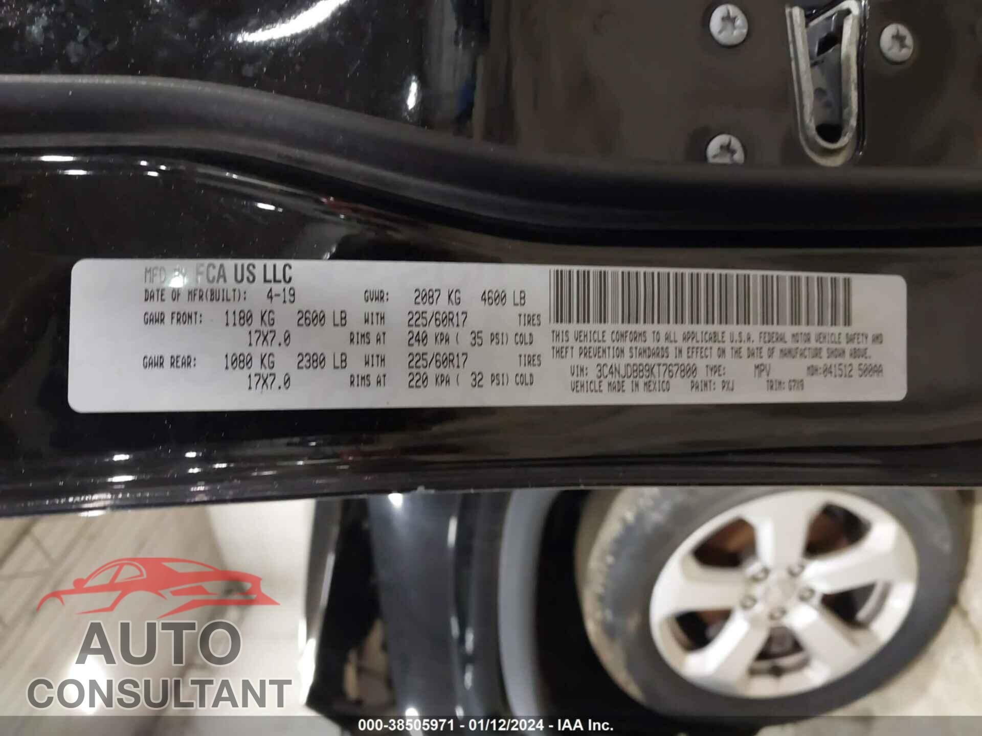 JEEP COMPASS 2019 - 3C4NJDBB9KT767800