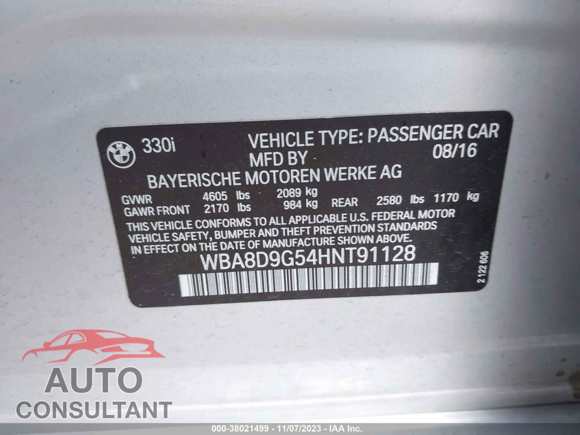 BMW 330I 2017 - WBA8D9G54HNT91128
