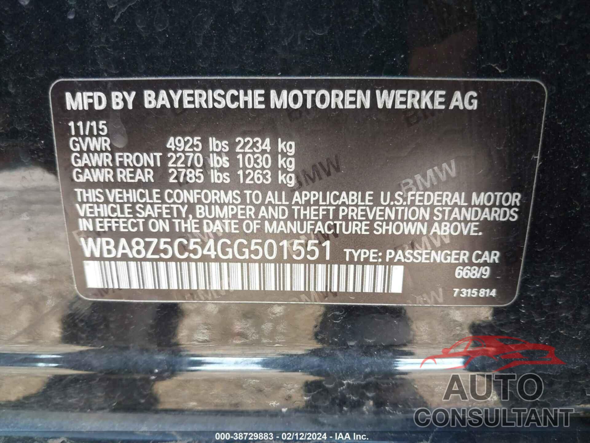 BMW 328I GRAN TURISMO 2016 - WBA8Z5C54GG501551