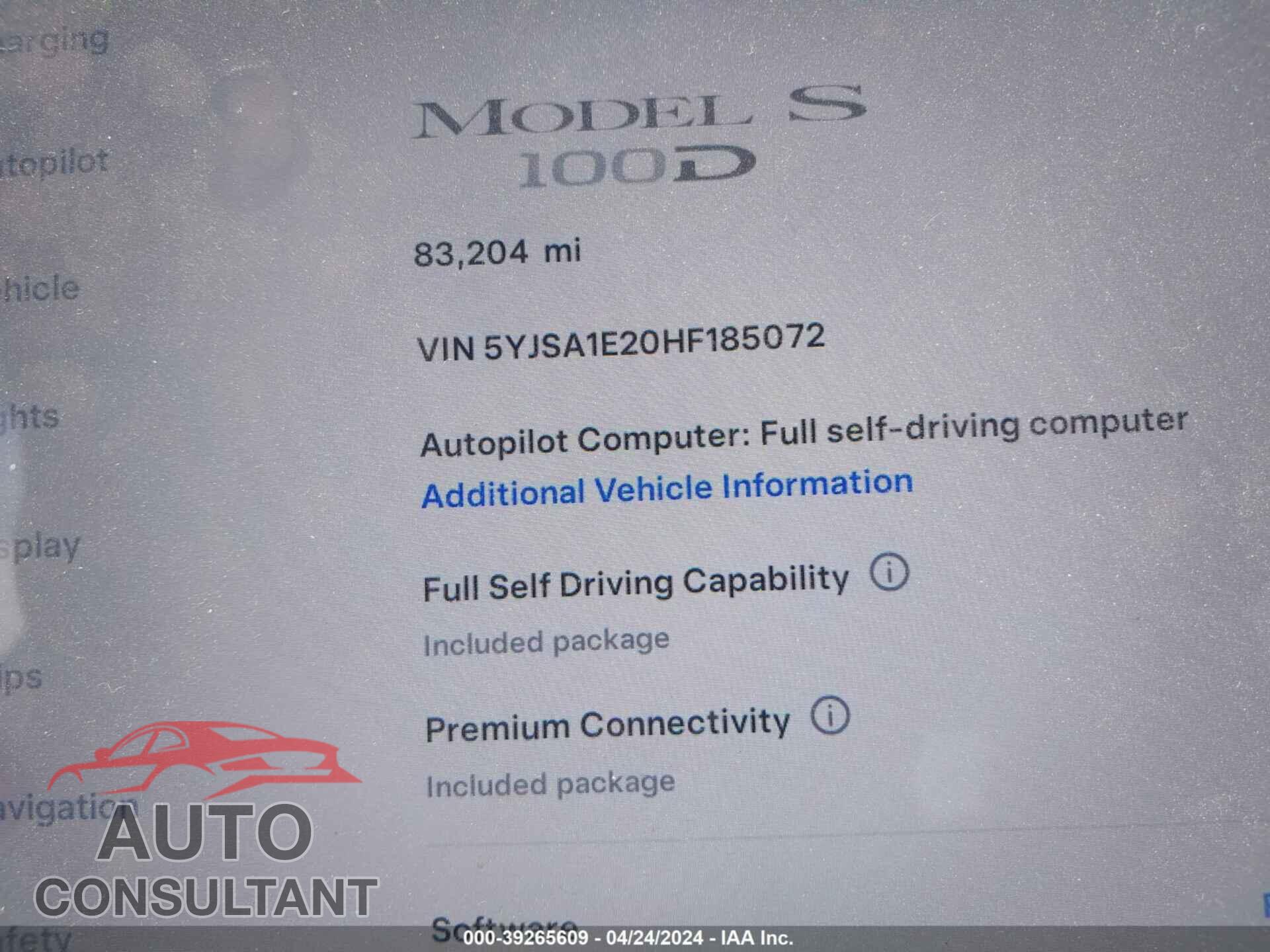 TESLA MODEL S 2017 - 5YJSA1E20HF185072