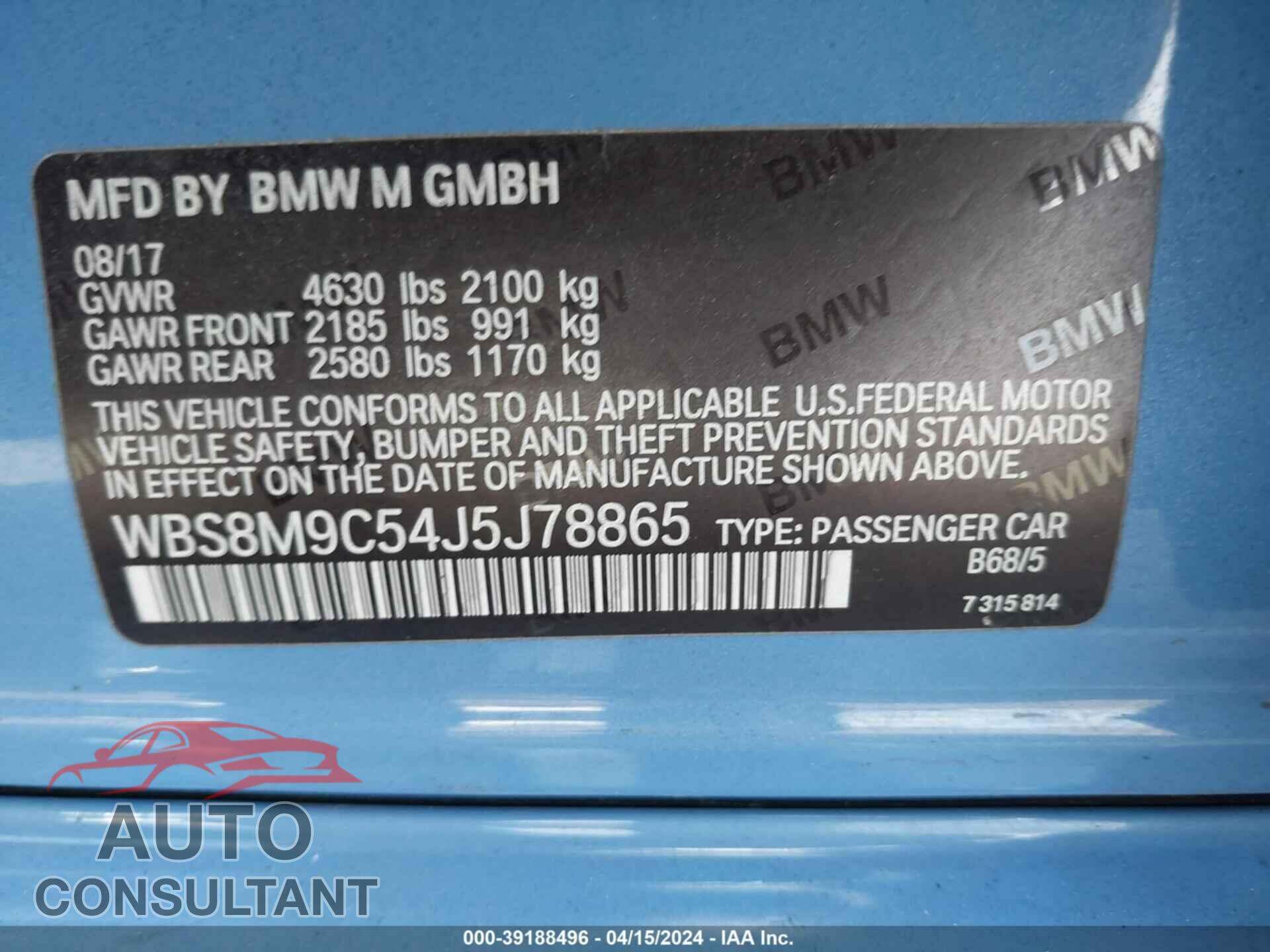 BMW M3 2018 - WBS8M9C54J5J78865