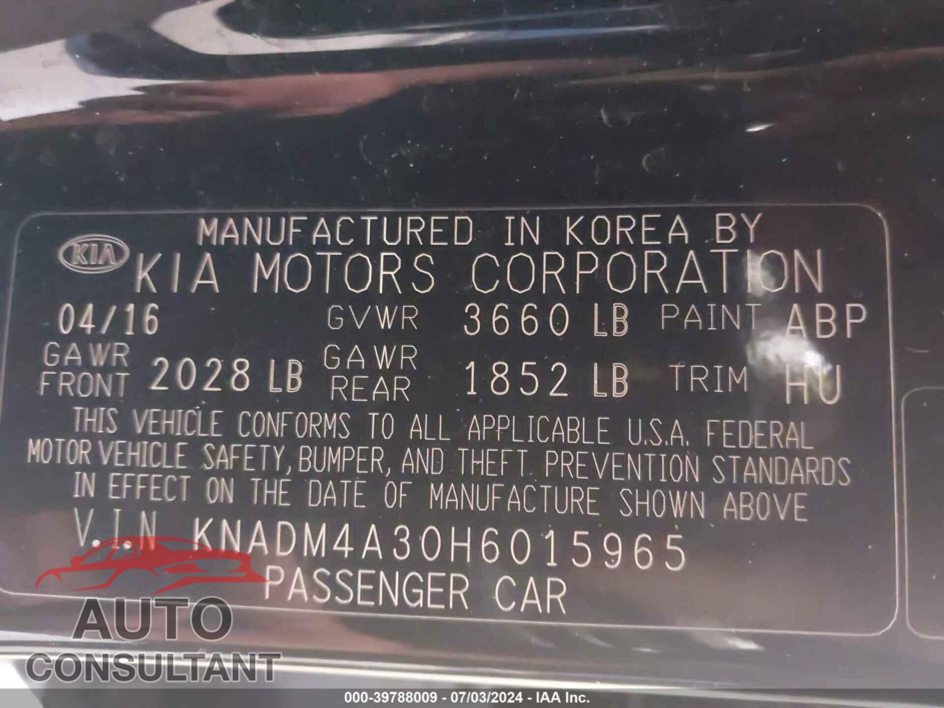 KIA RIO 2017 - KNADM4A30H6015965
