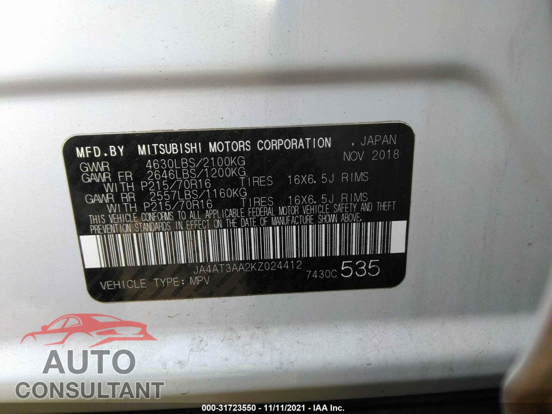 MITSUBISHI ECLIPSE CROSS 2019 - JA4AT3AA2KZ024412