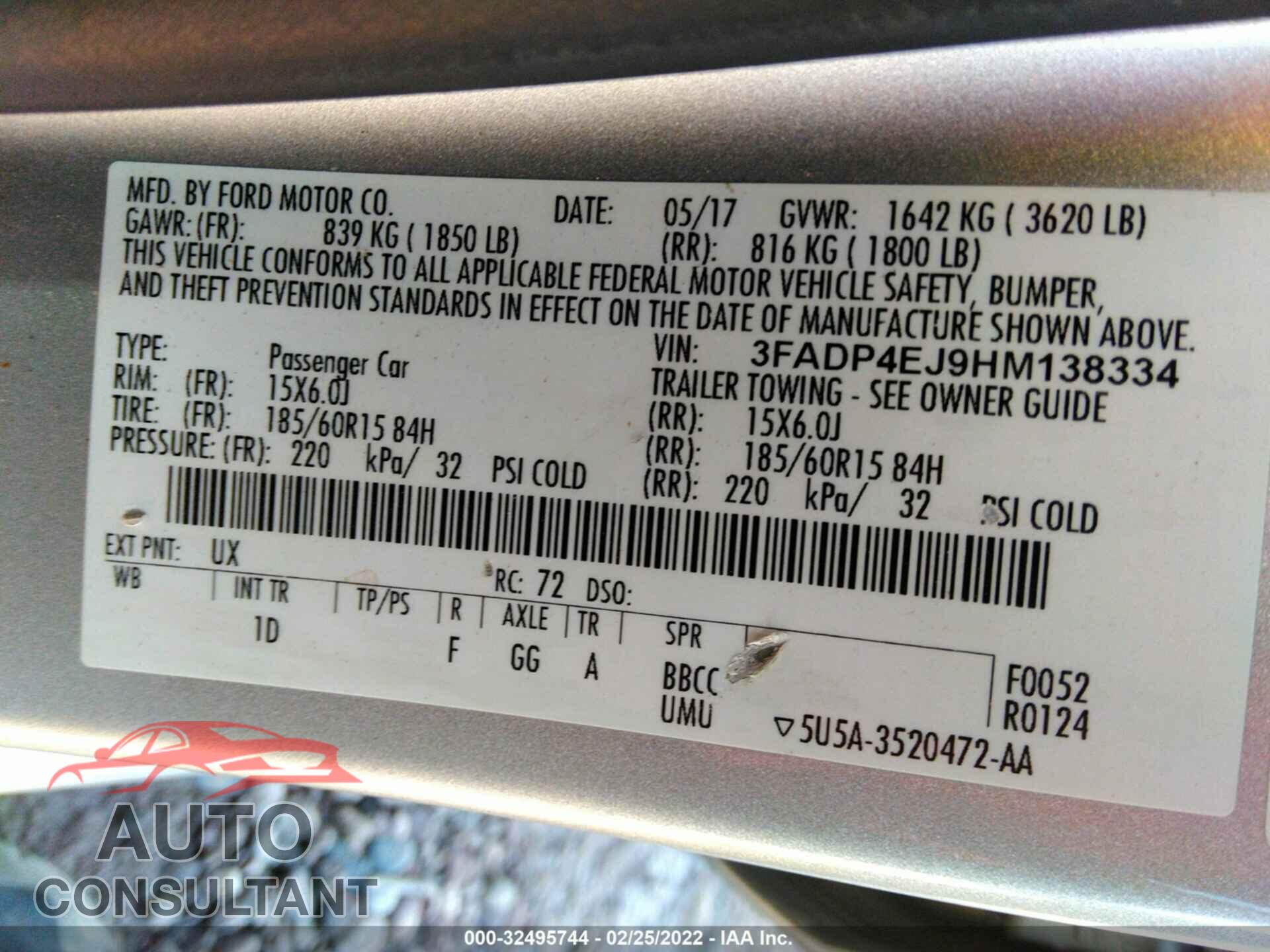 FORD FIESTA 2017 - 3FADP4EJ9HM138334