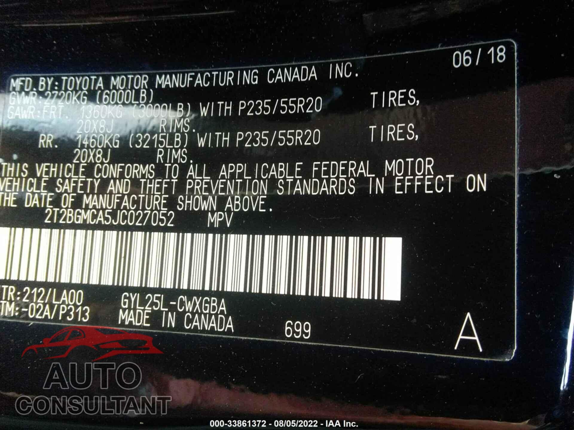 LEXUS RX 2018 - 2T2BGMCA5JC027052