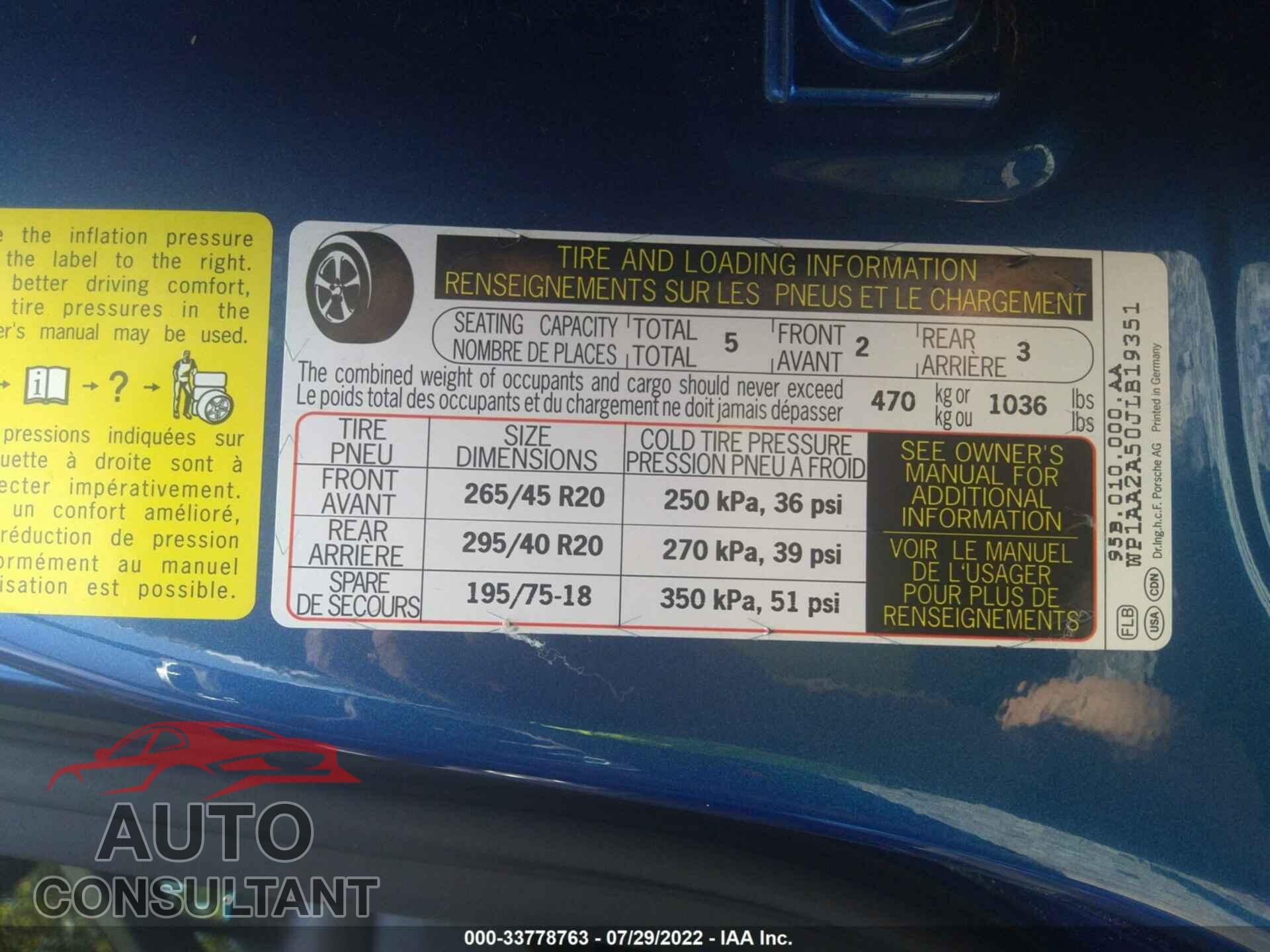 PORSCHE MACAN 2018 - WP1AA2A50JLB19351