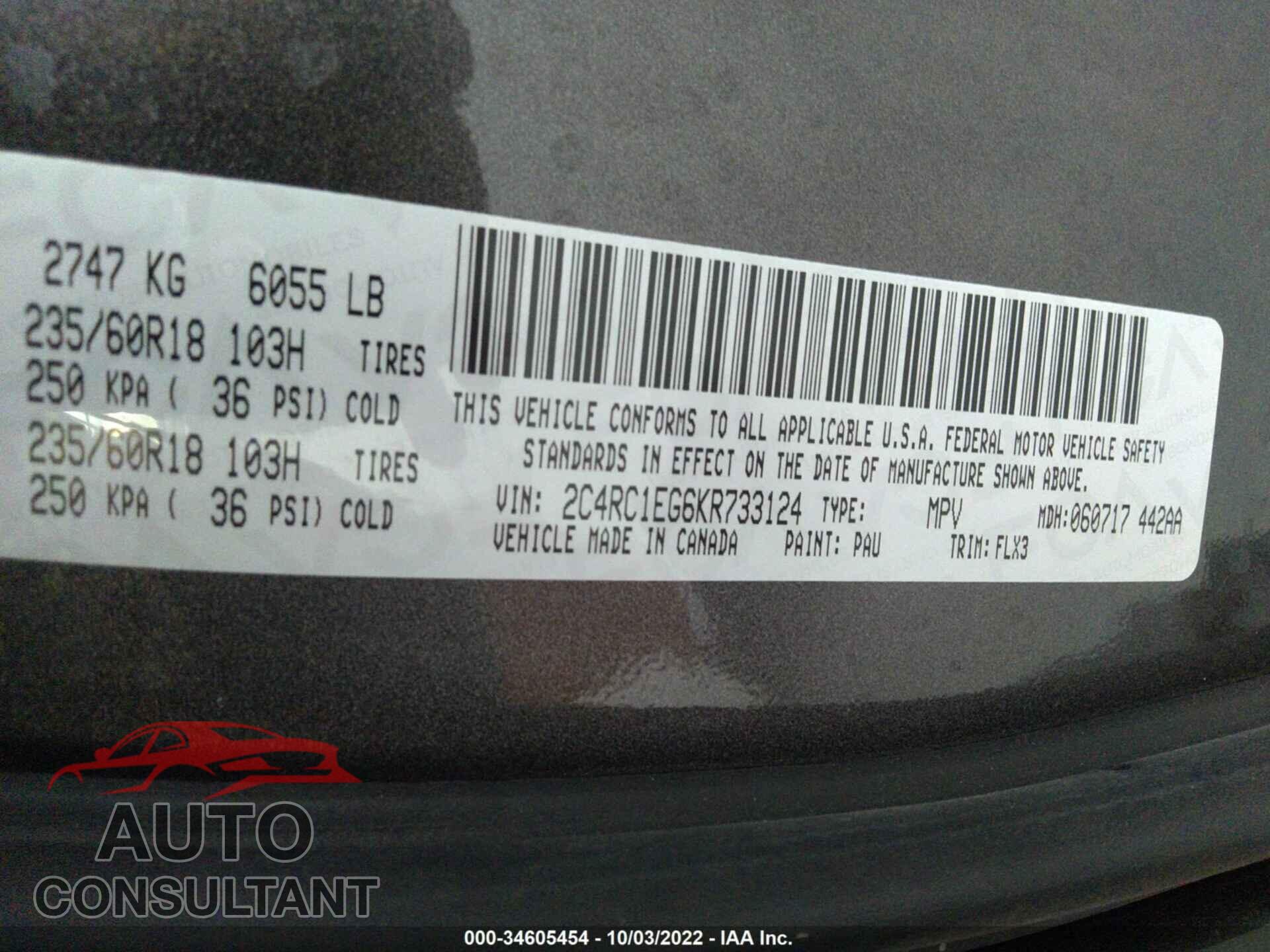 CHRYSLER PACIFICA 2019 - 2C4RC1EG6KR733124