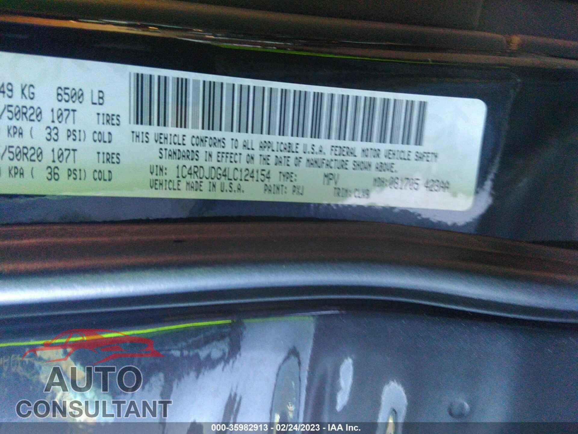 DODGE DURANGO 2020 - 1C4RDJDG4LC124154