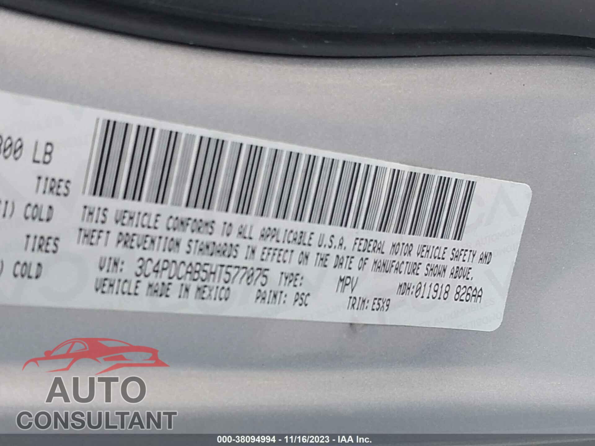 DODGE JOURNEY 2017 - 3C4PDCAB5HT577075