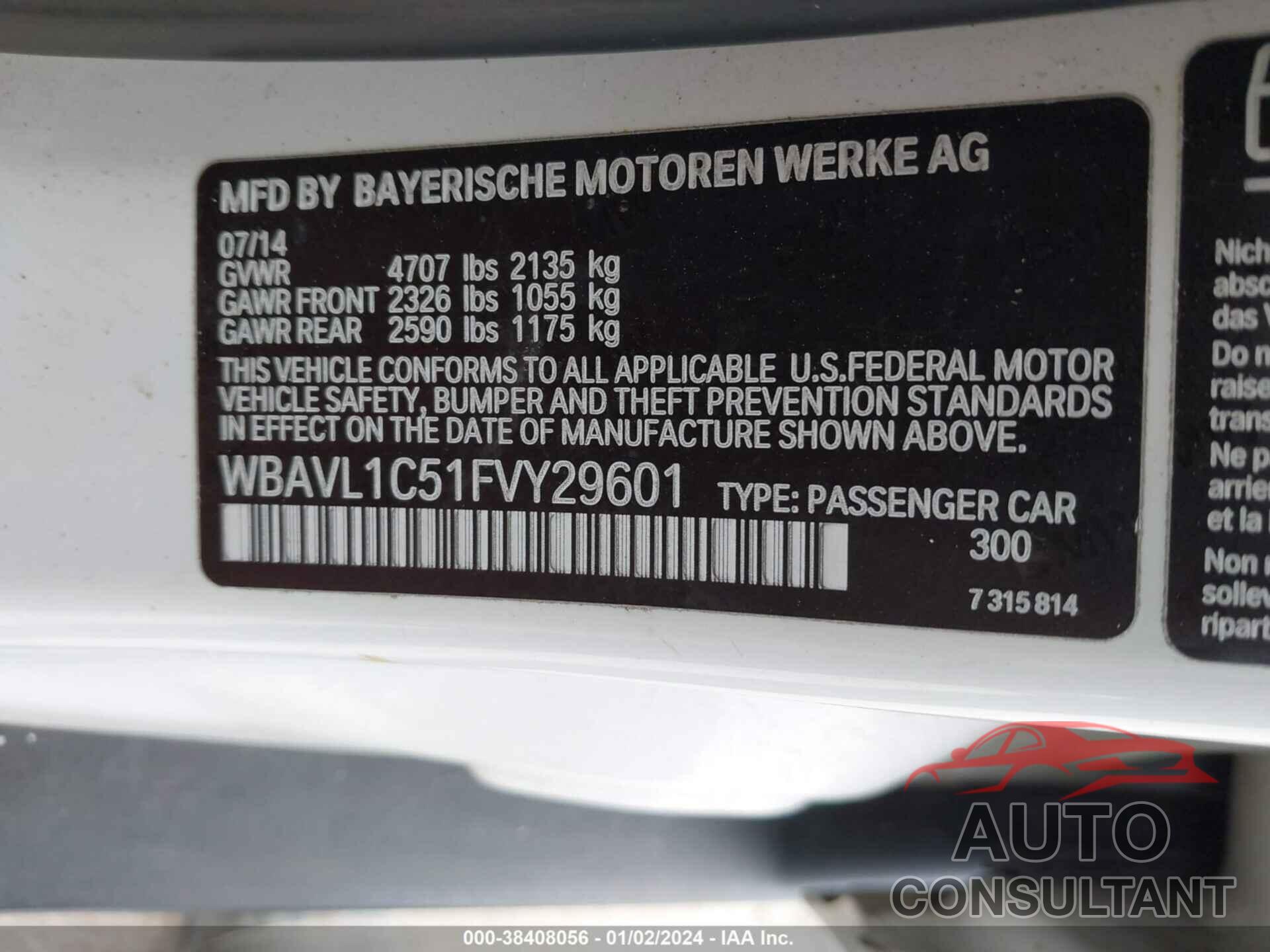 BMW X1 2015 - WBAVL1C51FVY29601