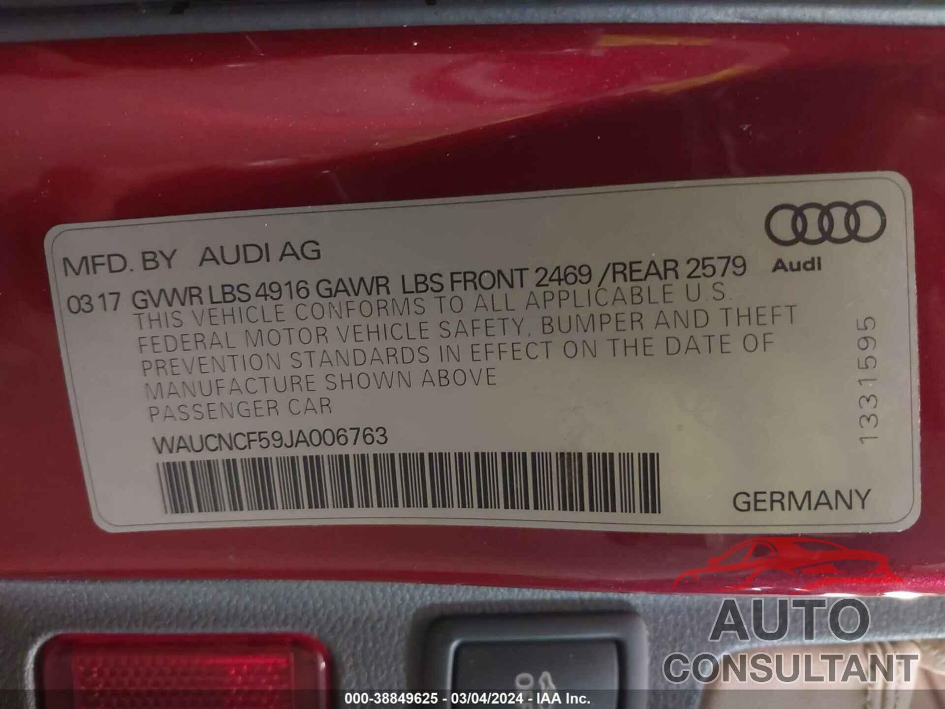 AUDI A5 2018 - WAUCNCF59JA006763