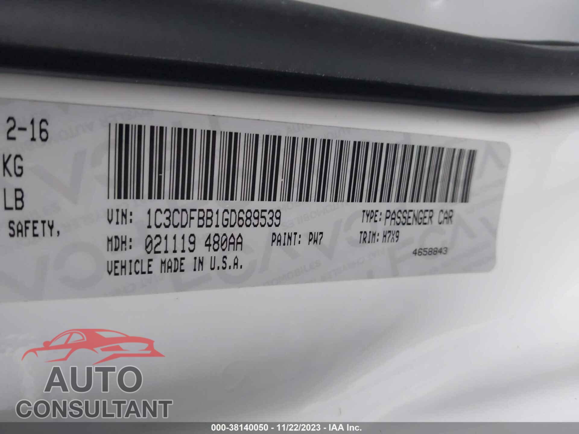 DODGE DART 2016 - 1C3CDFBB1GD689539