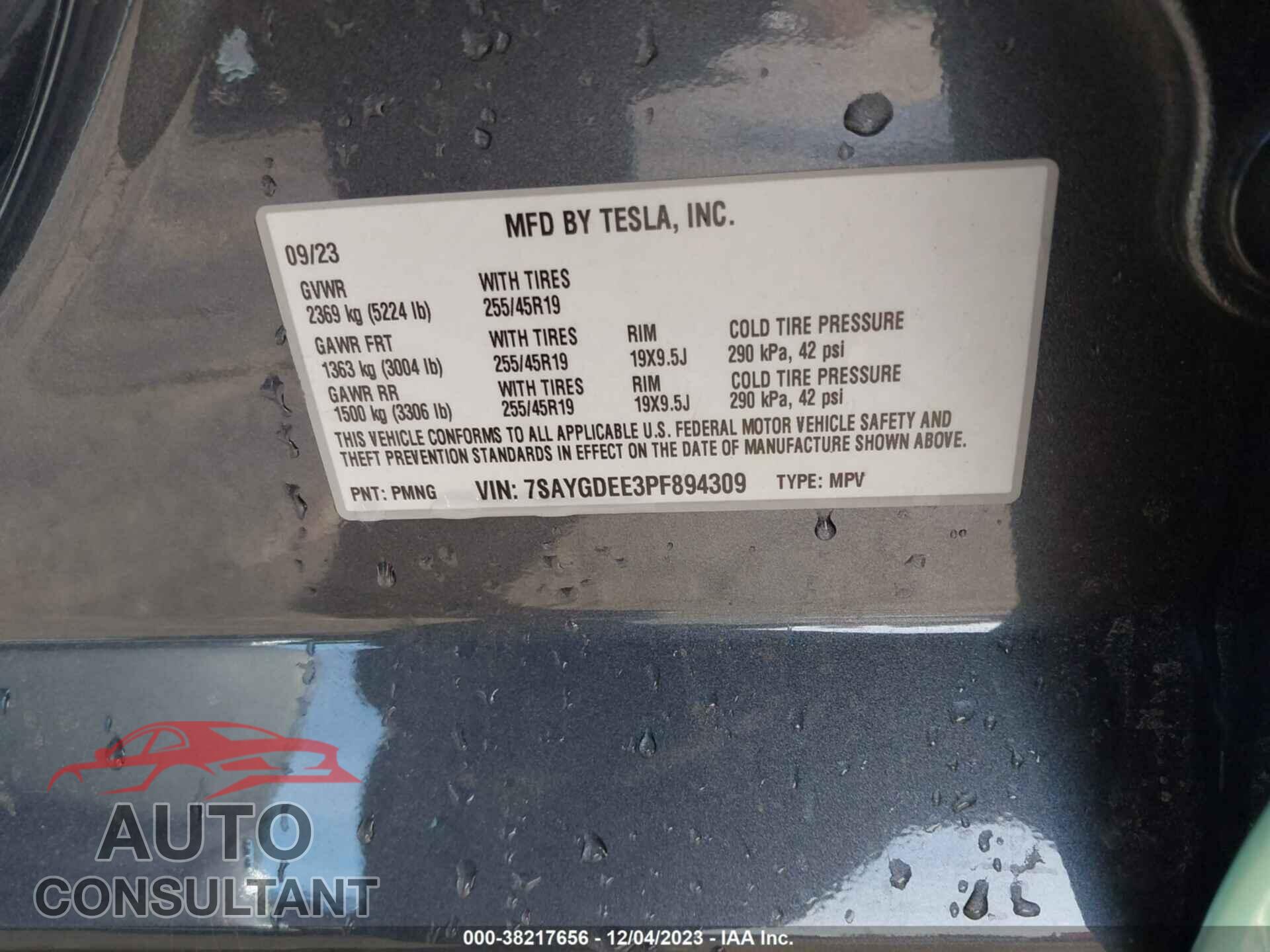 TESLA MODEL Y 2023 - 7SAYGDEE3PF894309