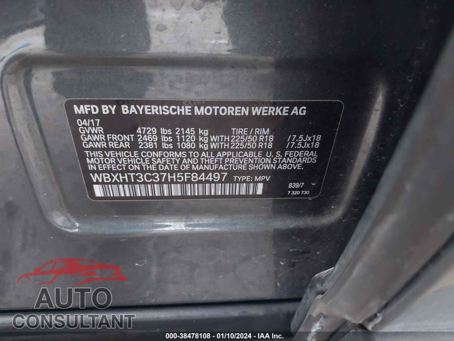 BMW X1 2017 - WBXHT3C37H5F84497