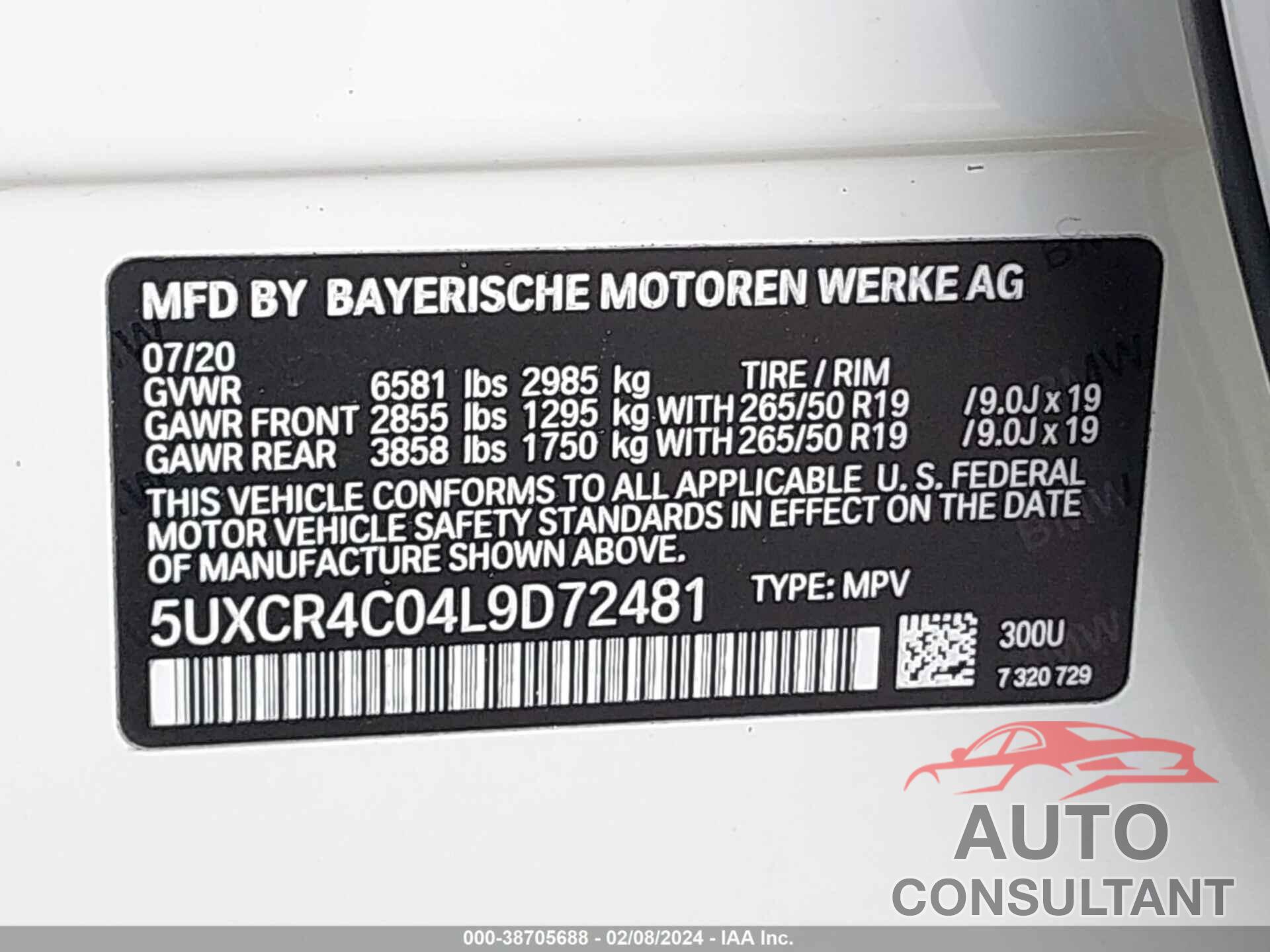 BMW X5 2020 - 5UXCR4C04L9D72481