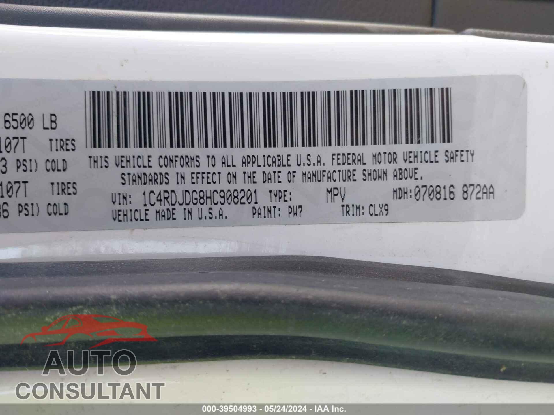 DODGE DURANGO 2017 - 1C4RDJDG8HC908201