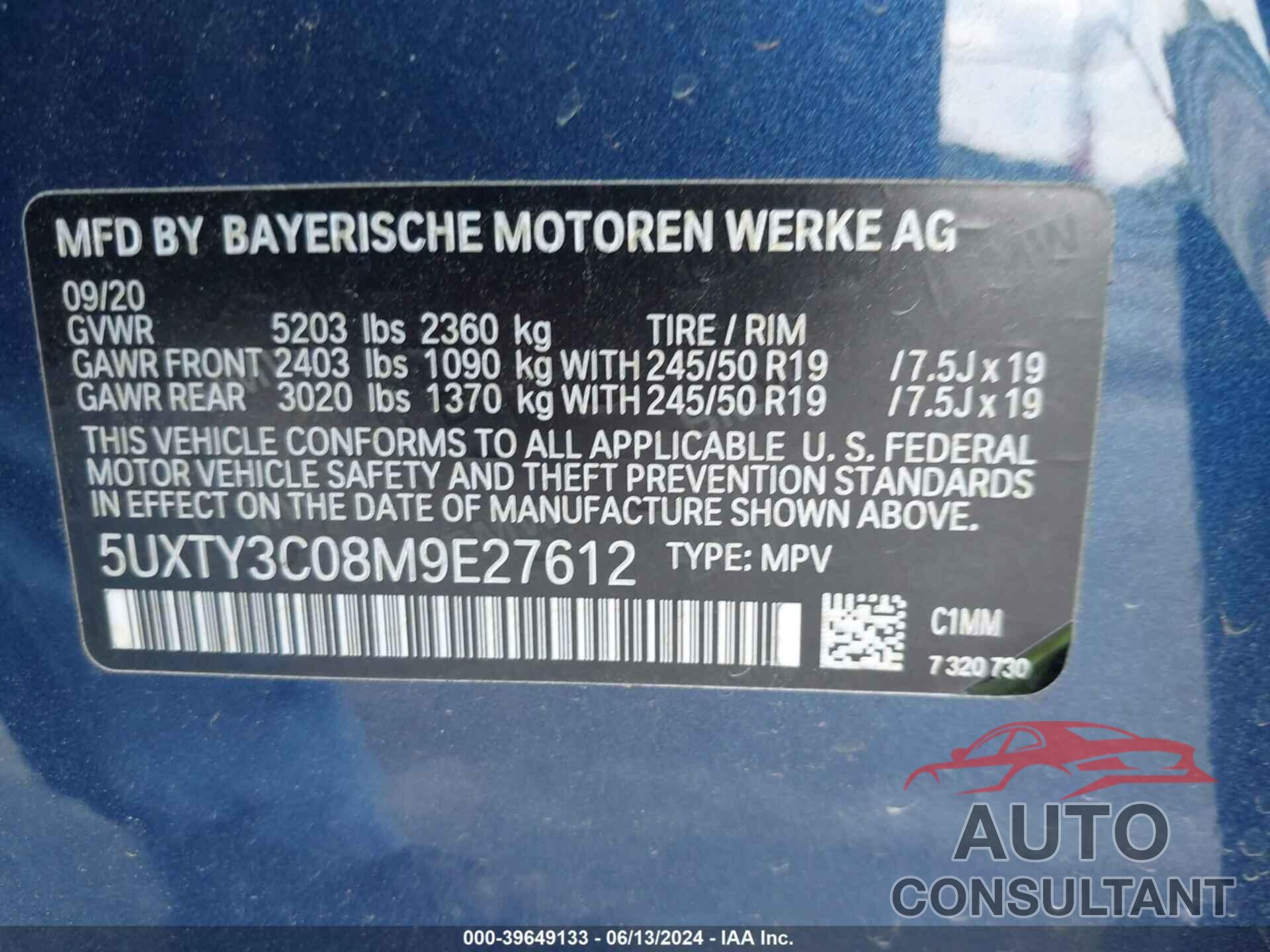 BMW X3 2021 - 5UXTY3C08M9E27612