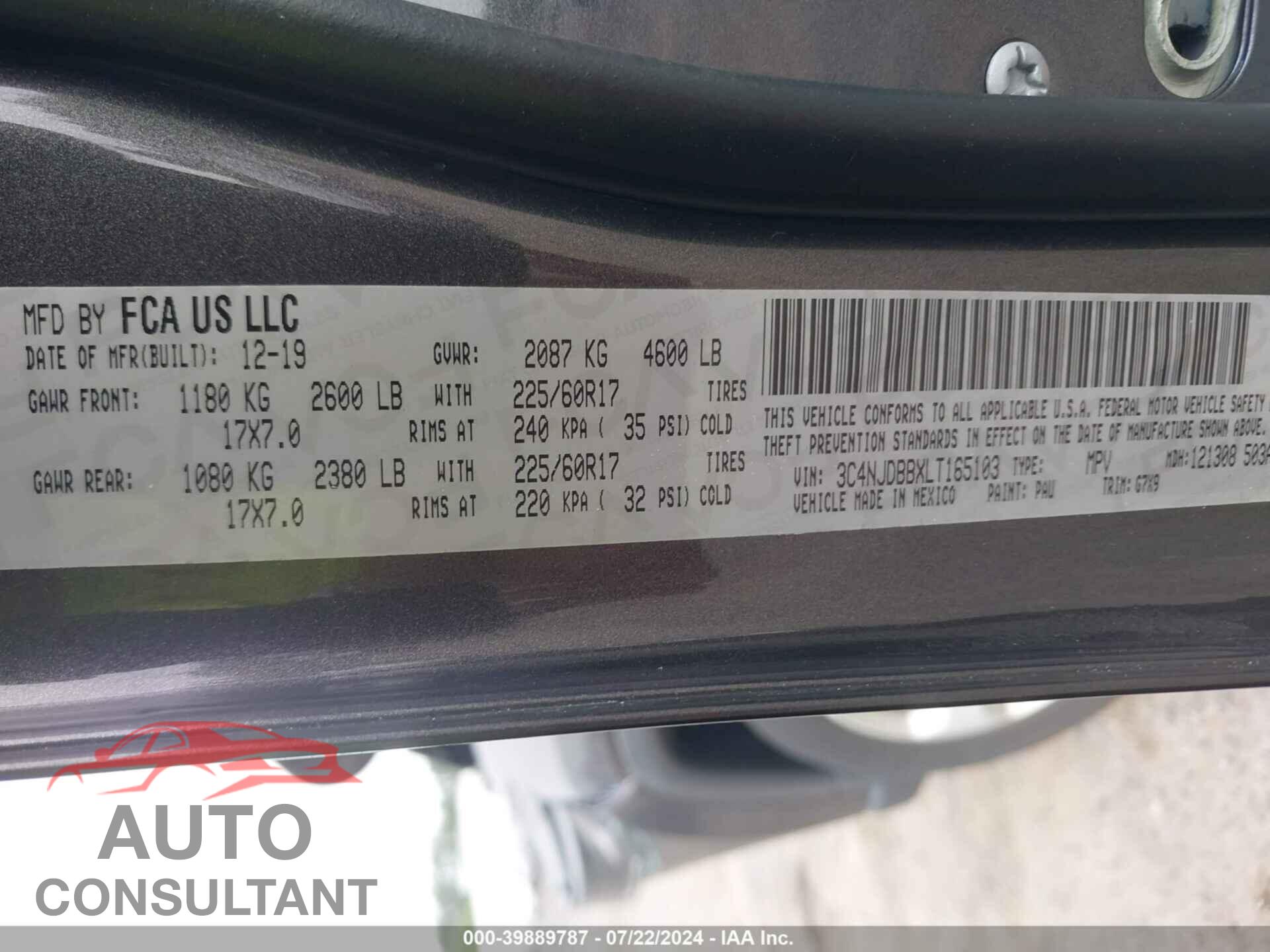 JEEP COMPASS 2020 - 3C4NJDBBXLT165103