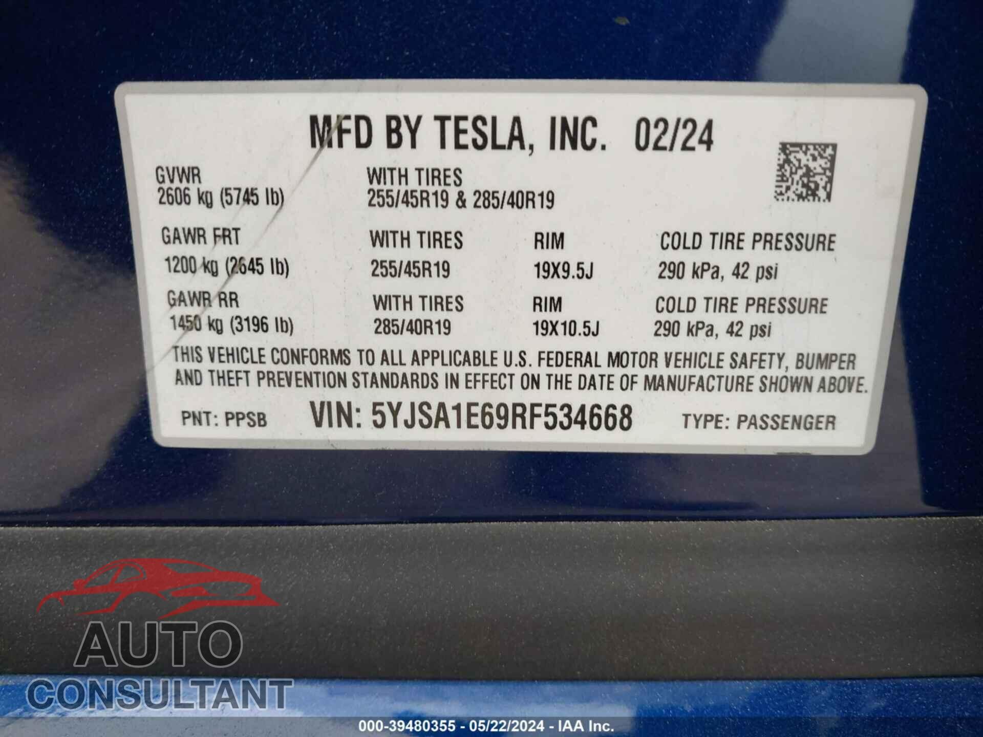TESLA MODEL S 2024 - 5YJSA1E69RF534668