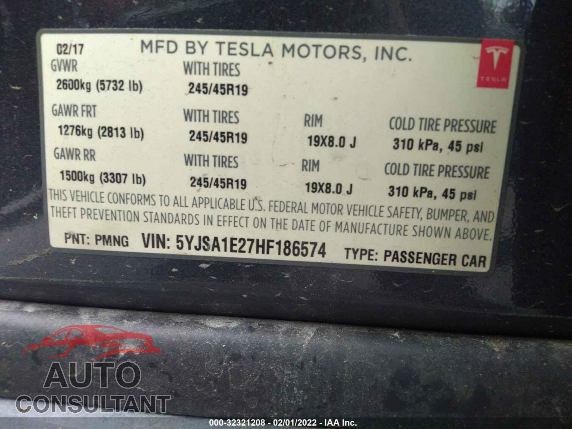 TESLA MODEL S 2017 - 5YJSA1E27HF186574