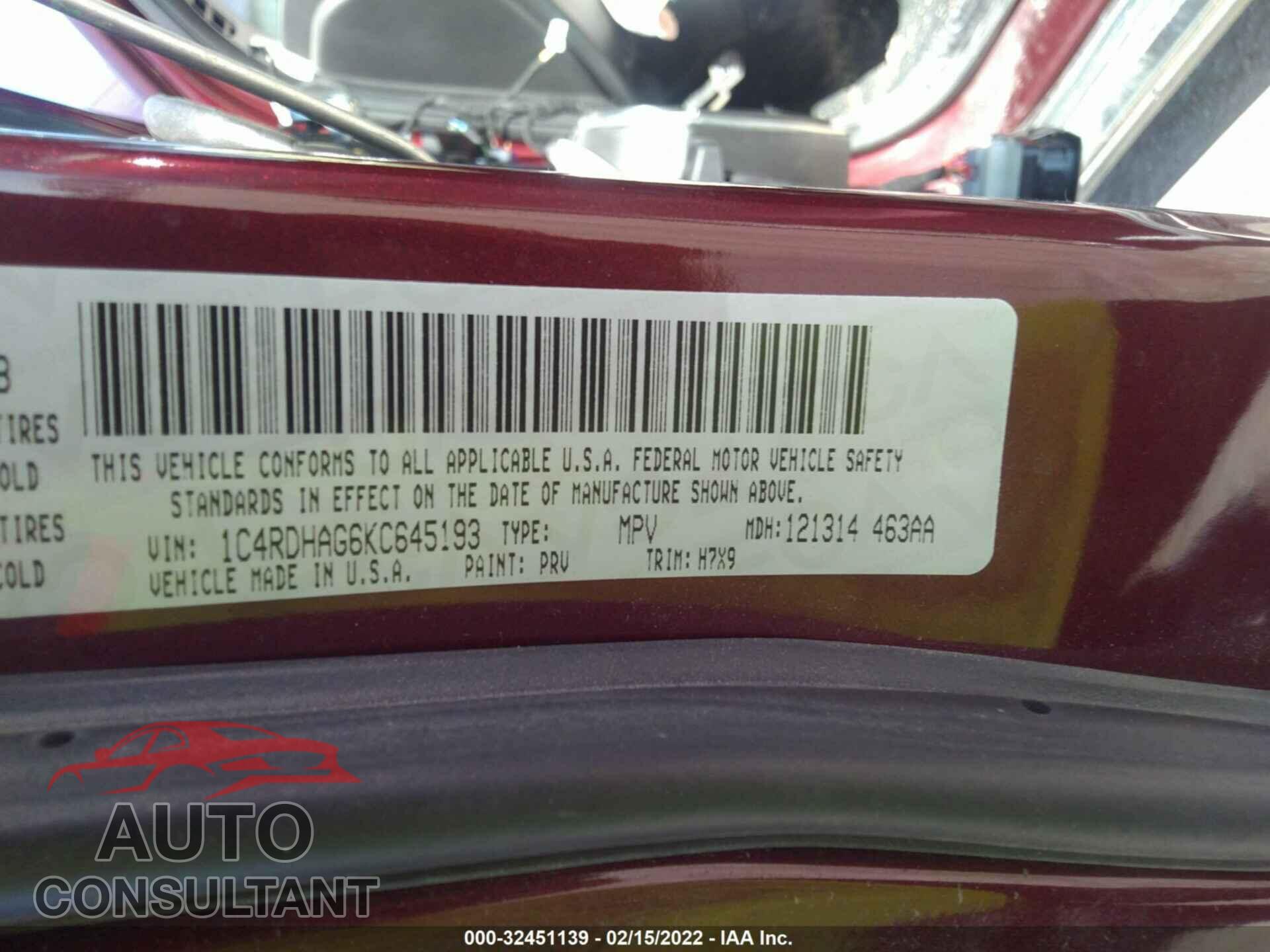 DODGE DURANGO 2019 - 1C4RDHAG6KC645193
