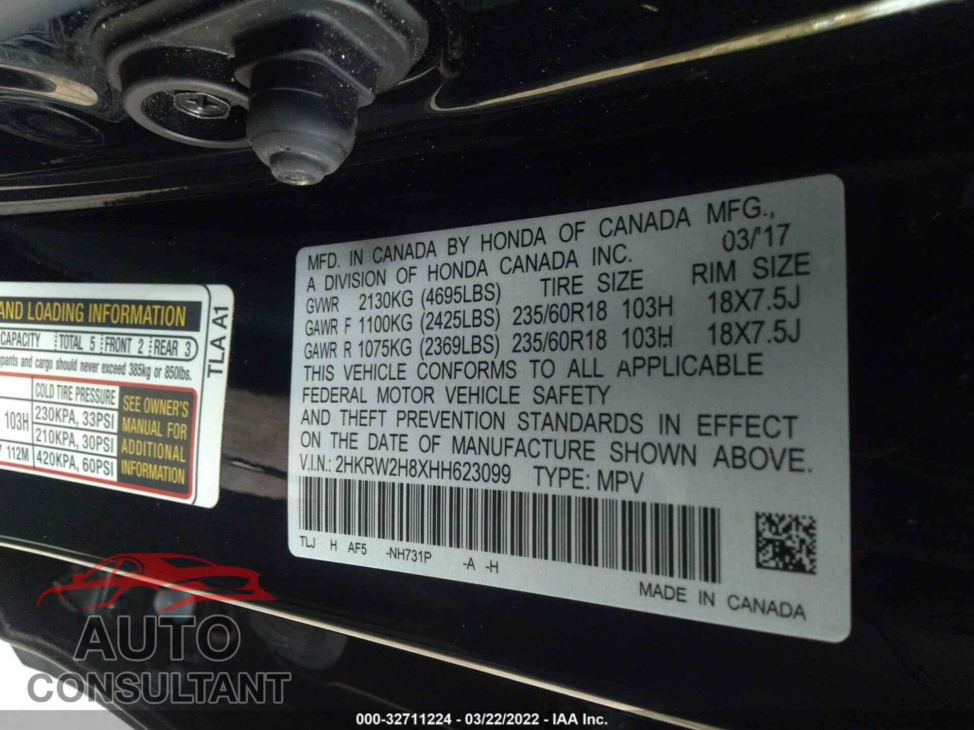 HONDA CR-V 2017 - 2HKRW2H8XHH623099