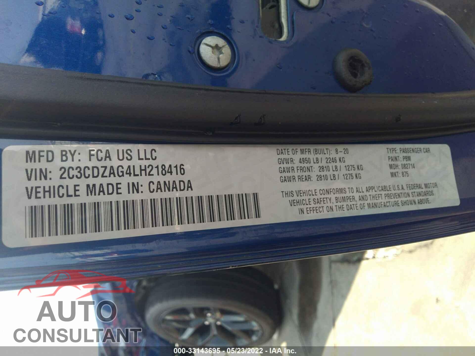 DODGE CHALLENGER 2020 - 2C3CDZAG4LH218416