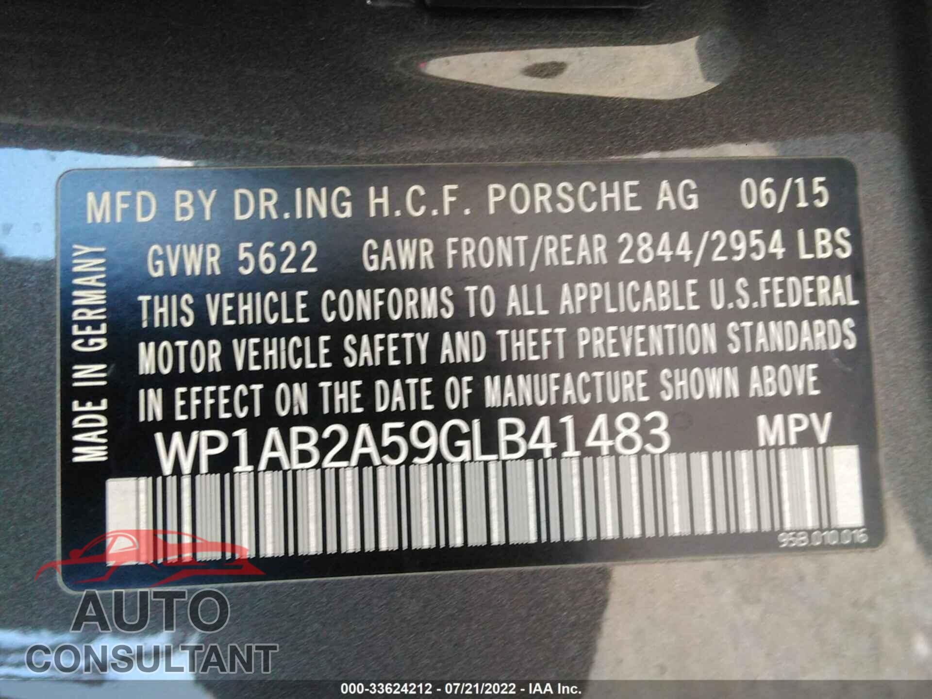PORSCHE MACAN 2016 - WP1AB2A59GLB41483