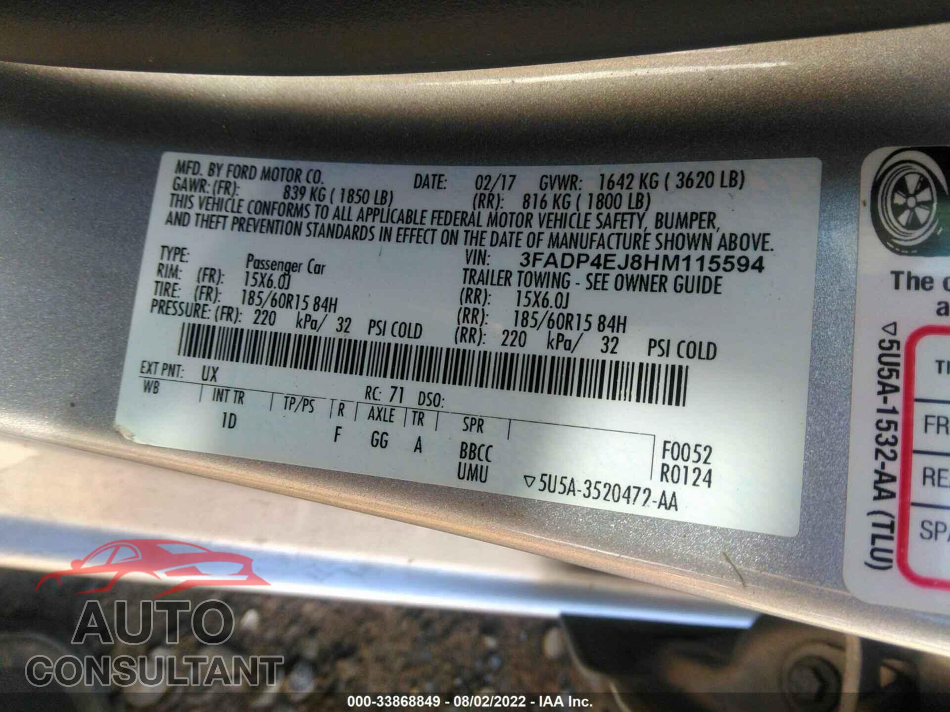 FORD FIESTA 2017 - 3FADP4EJ8HM115594