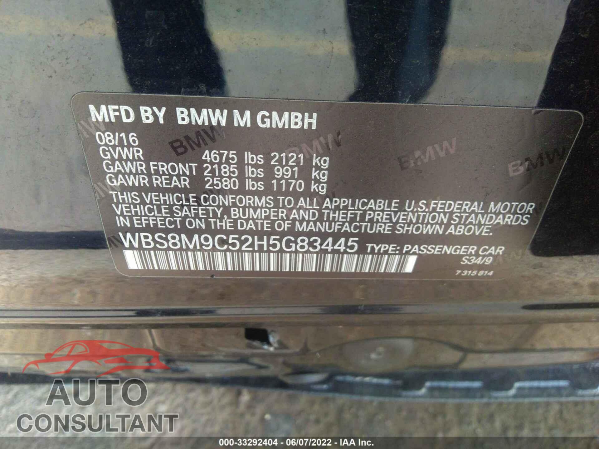 BMW M3 2017 - WBS8M9C52H5G83445