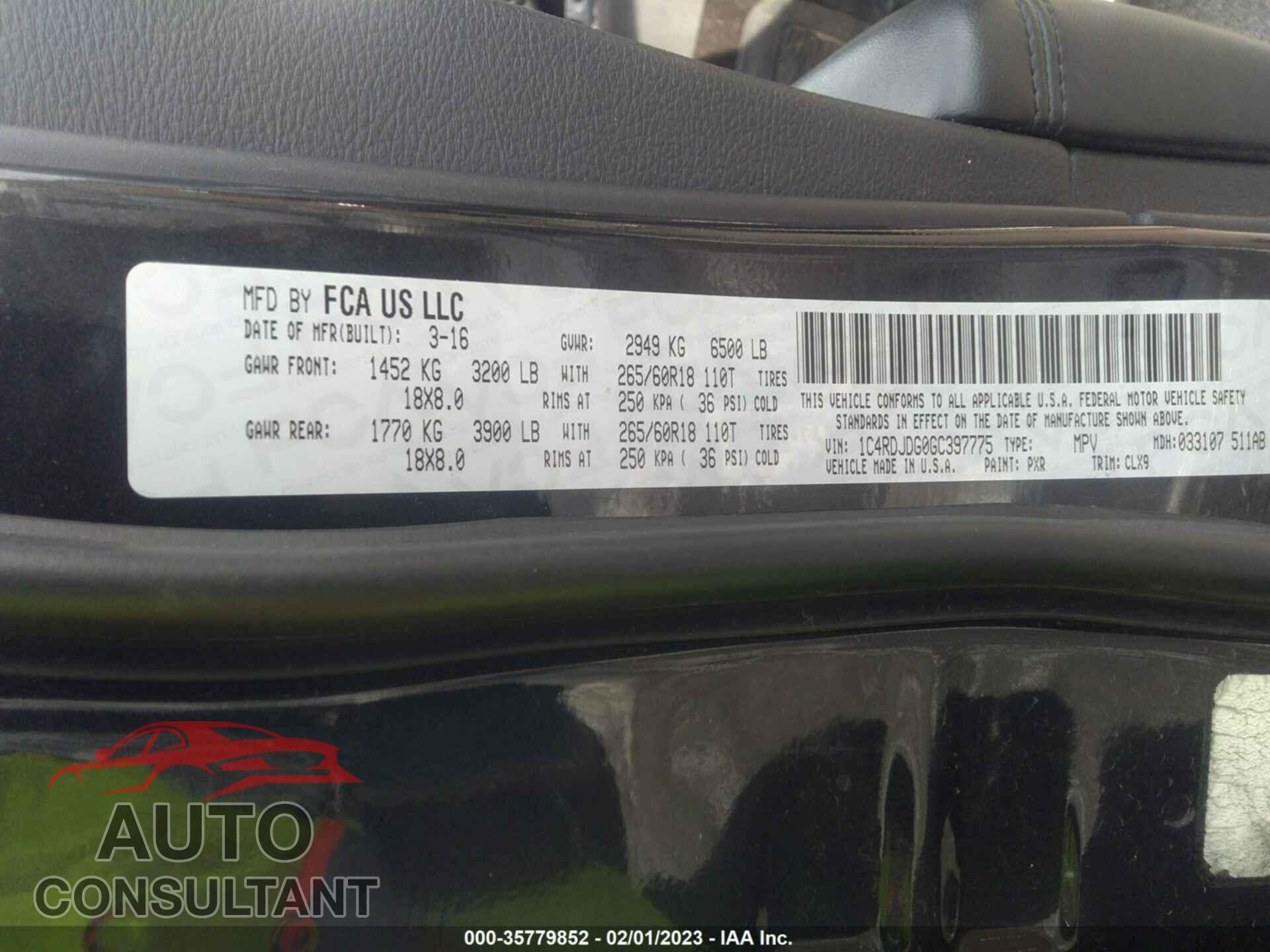 DODGE DURANGO 2016 - 1C4RDJDG0GC397775