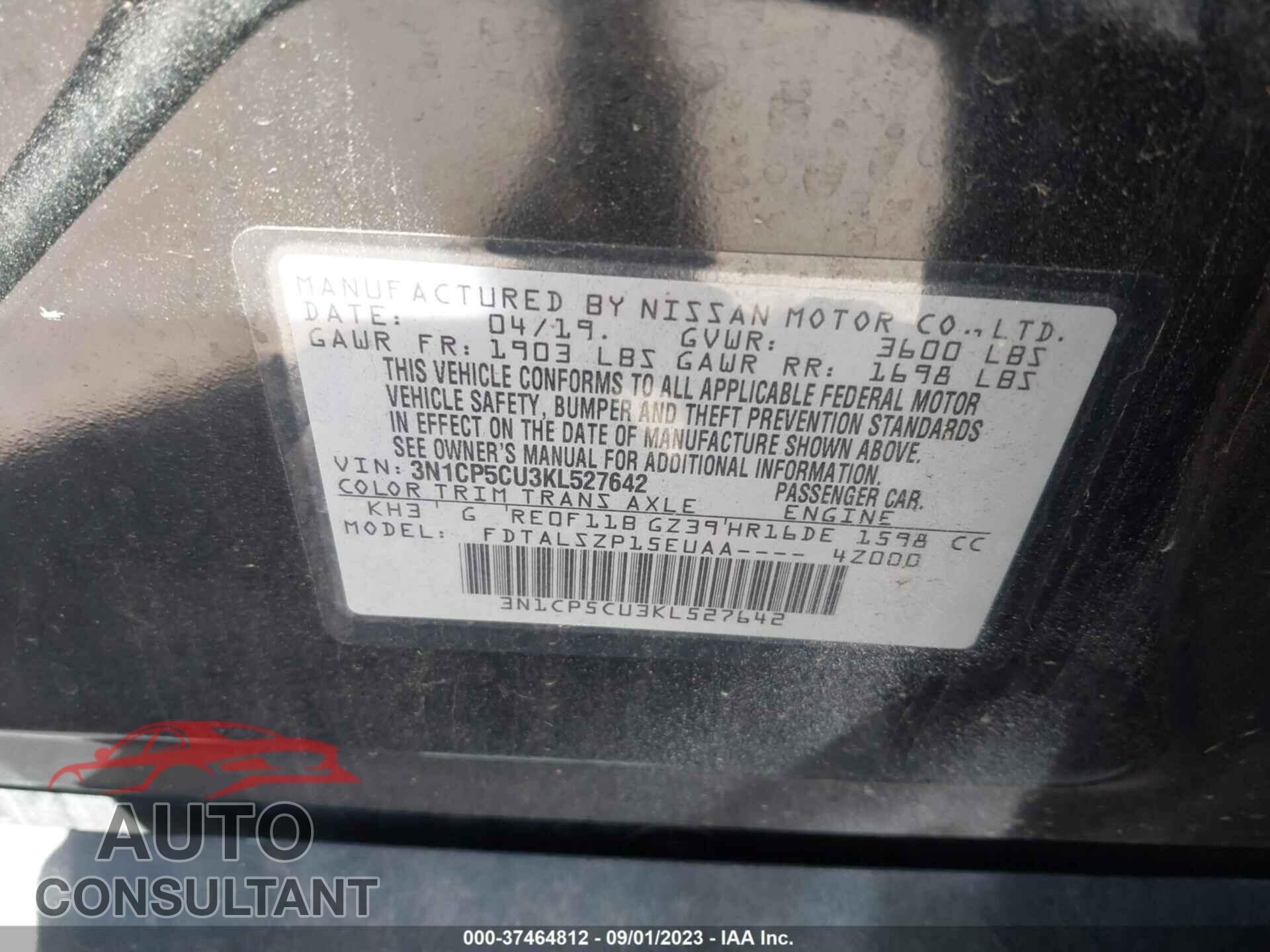 NISSAN KICKS 2019 - 3N1CP5CU3KL527642