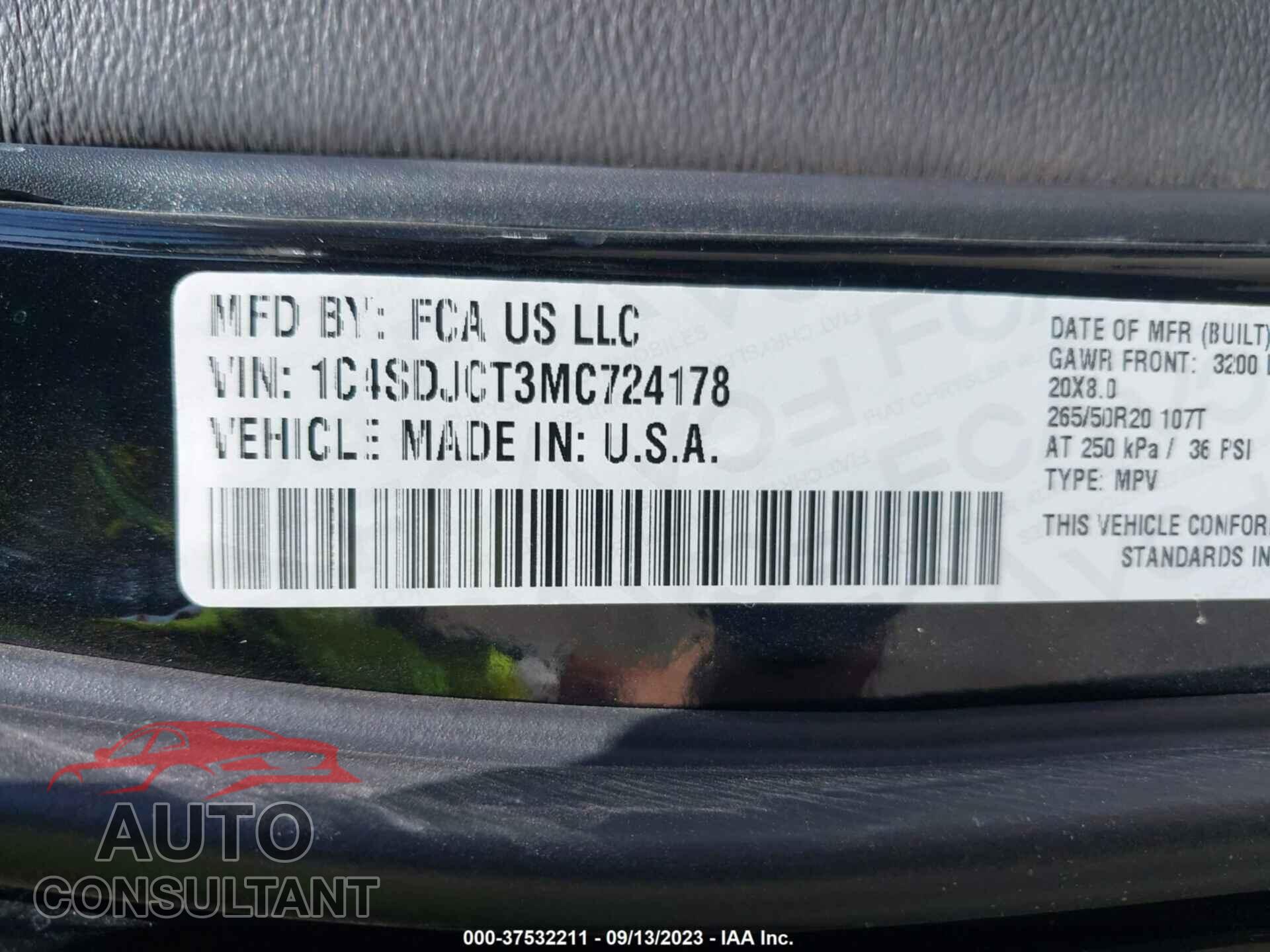 DODGE DURANGO 2021 - 1C4SDJCT3MC724178