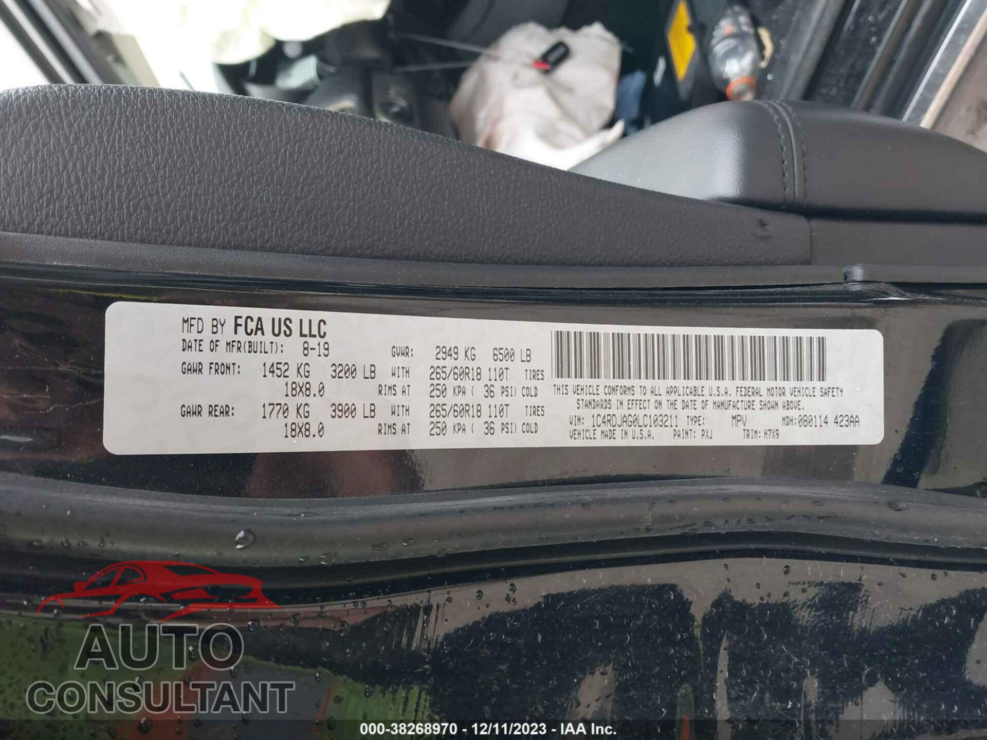 DODGE DURANGO 2020 - 1C4RDJAG0LC103211
