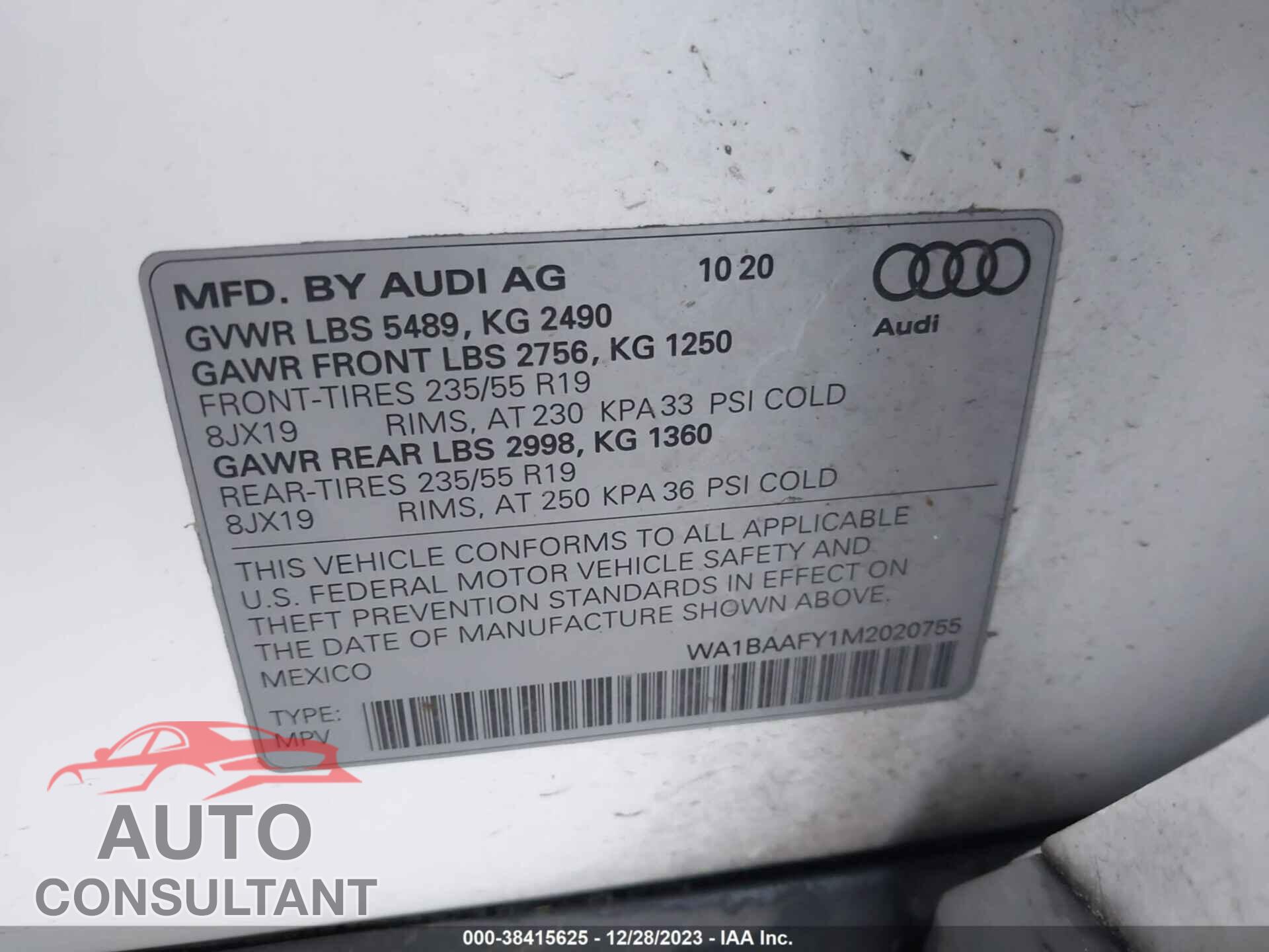 AUDI Q5 2021 - WA1BAAFY1M2020755