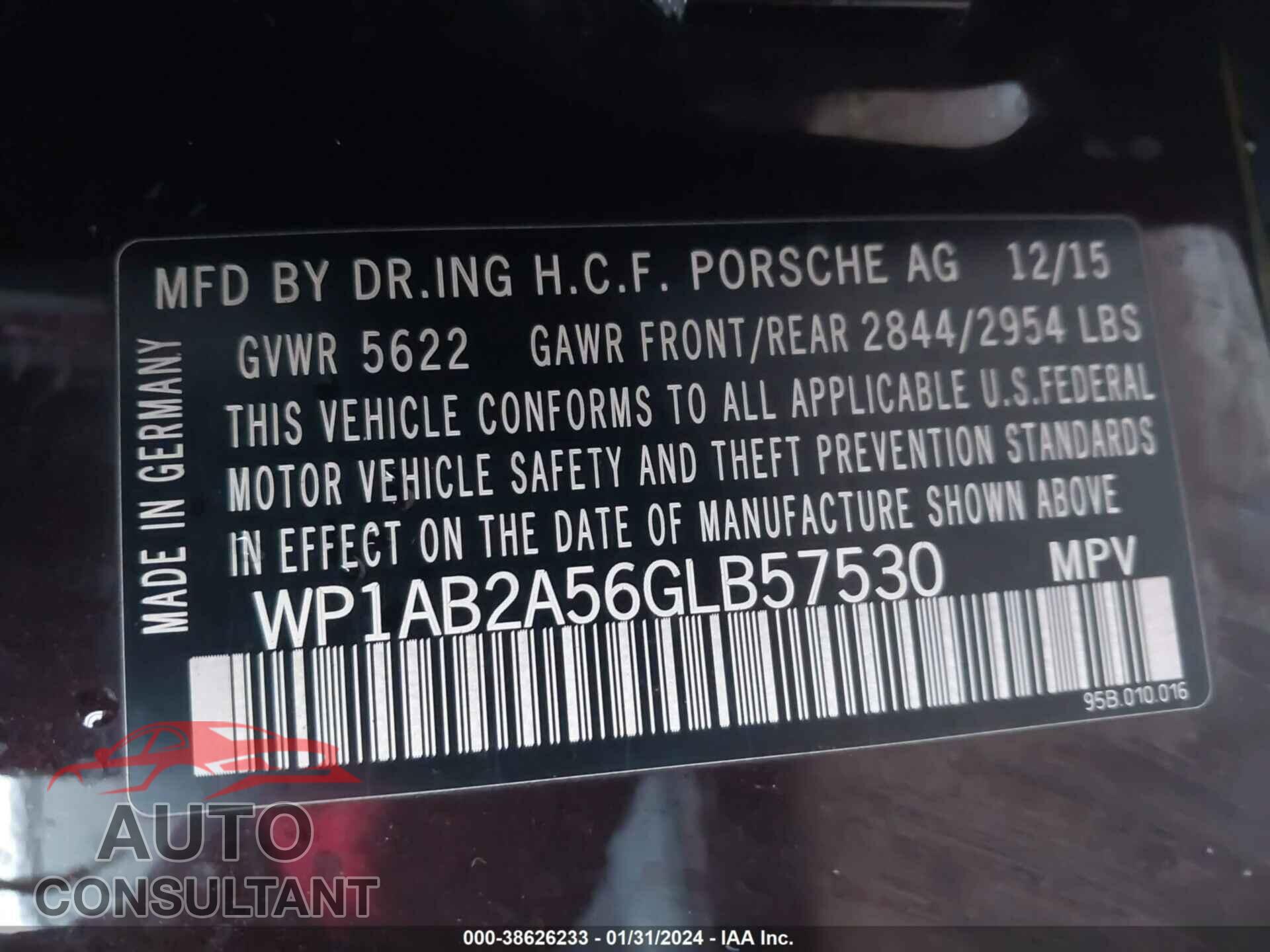PORSCHE MACAN 2016 - WP1AB2A56GLB57530