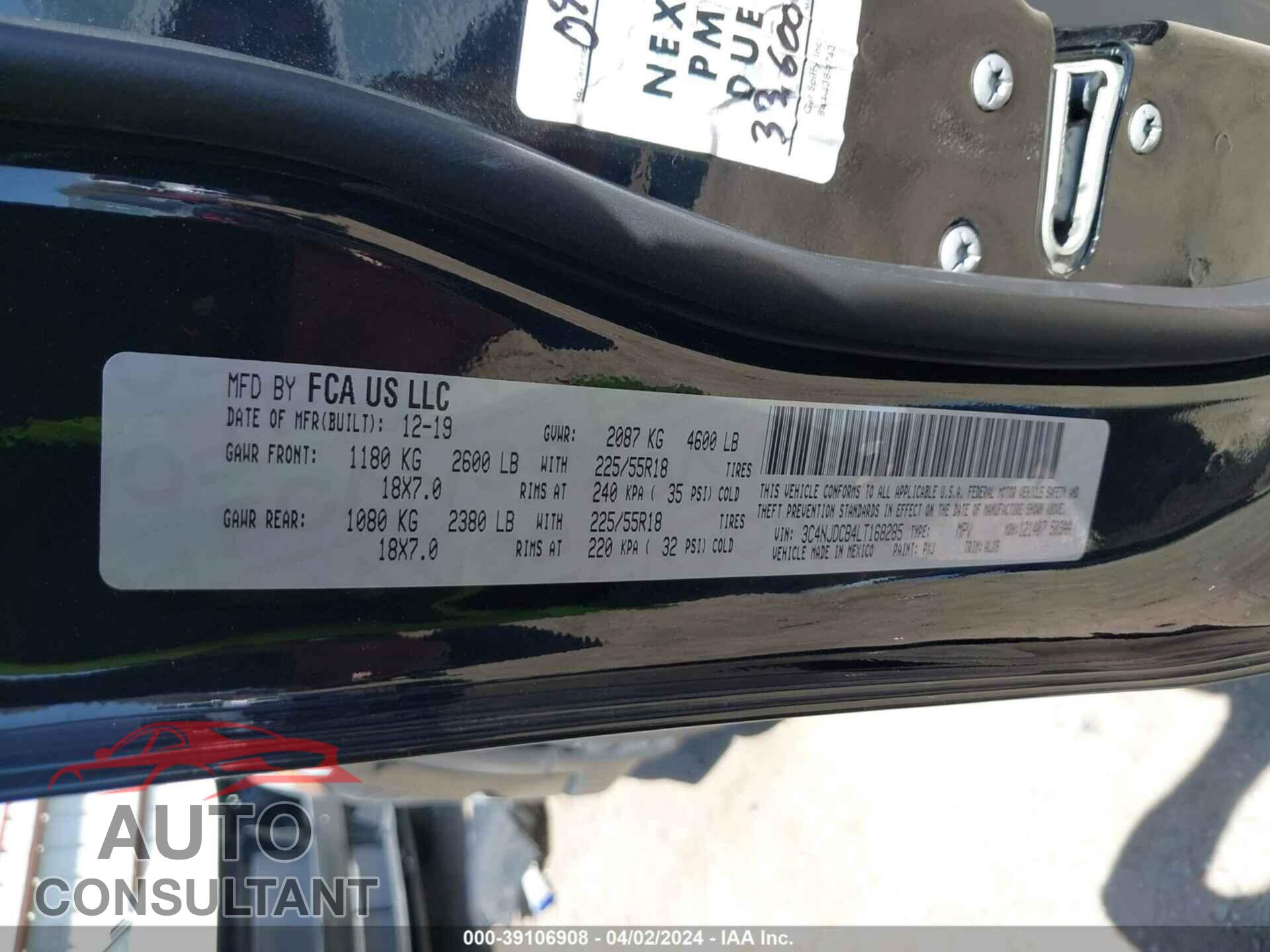 JEEP COMPASS 2020 - 3C4NJDCB4LT168285