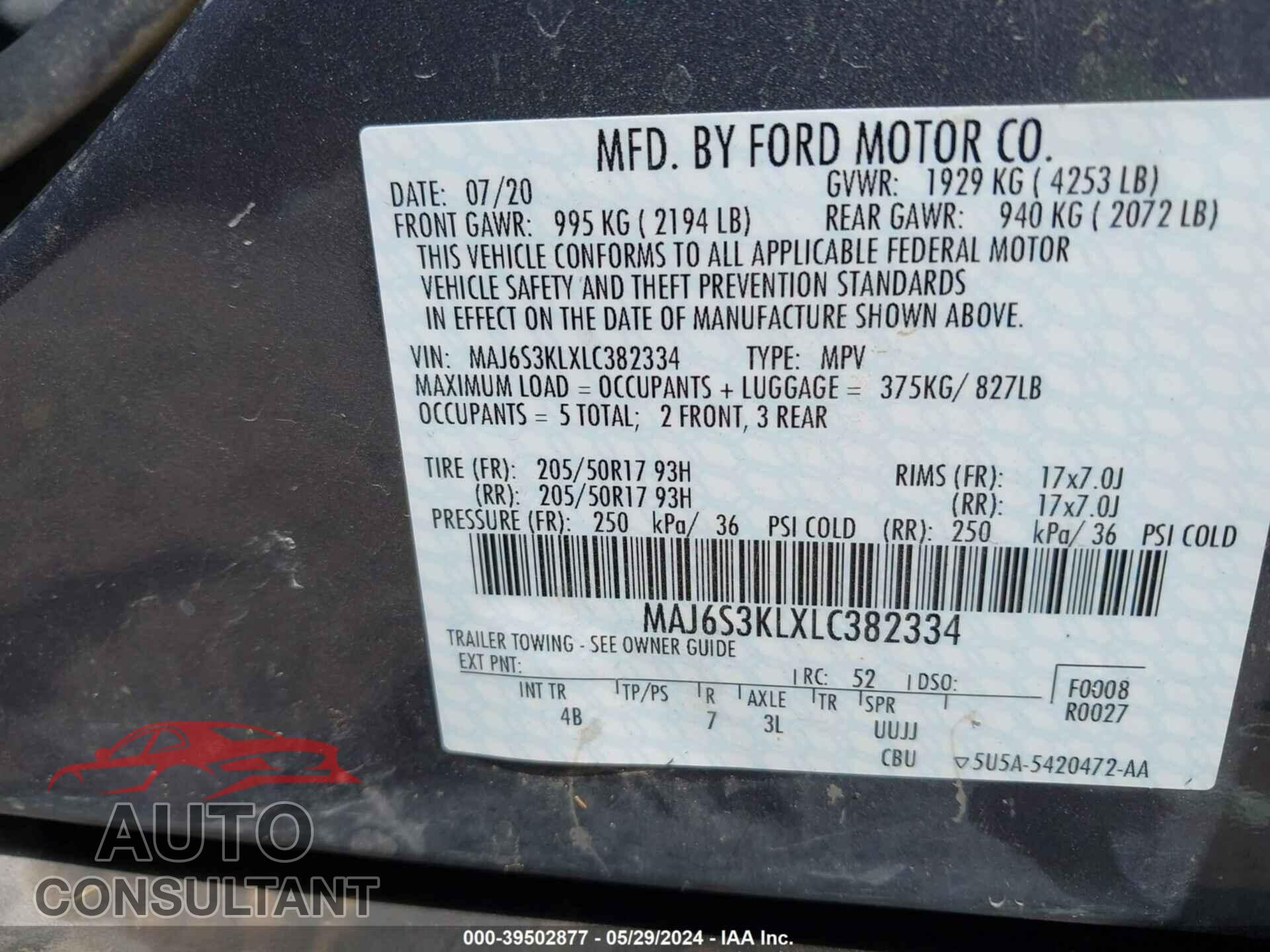 FORD ECOSPORT 2020 - MAJ6S3KLXLC382334