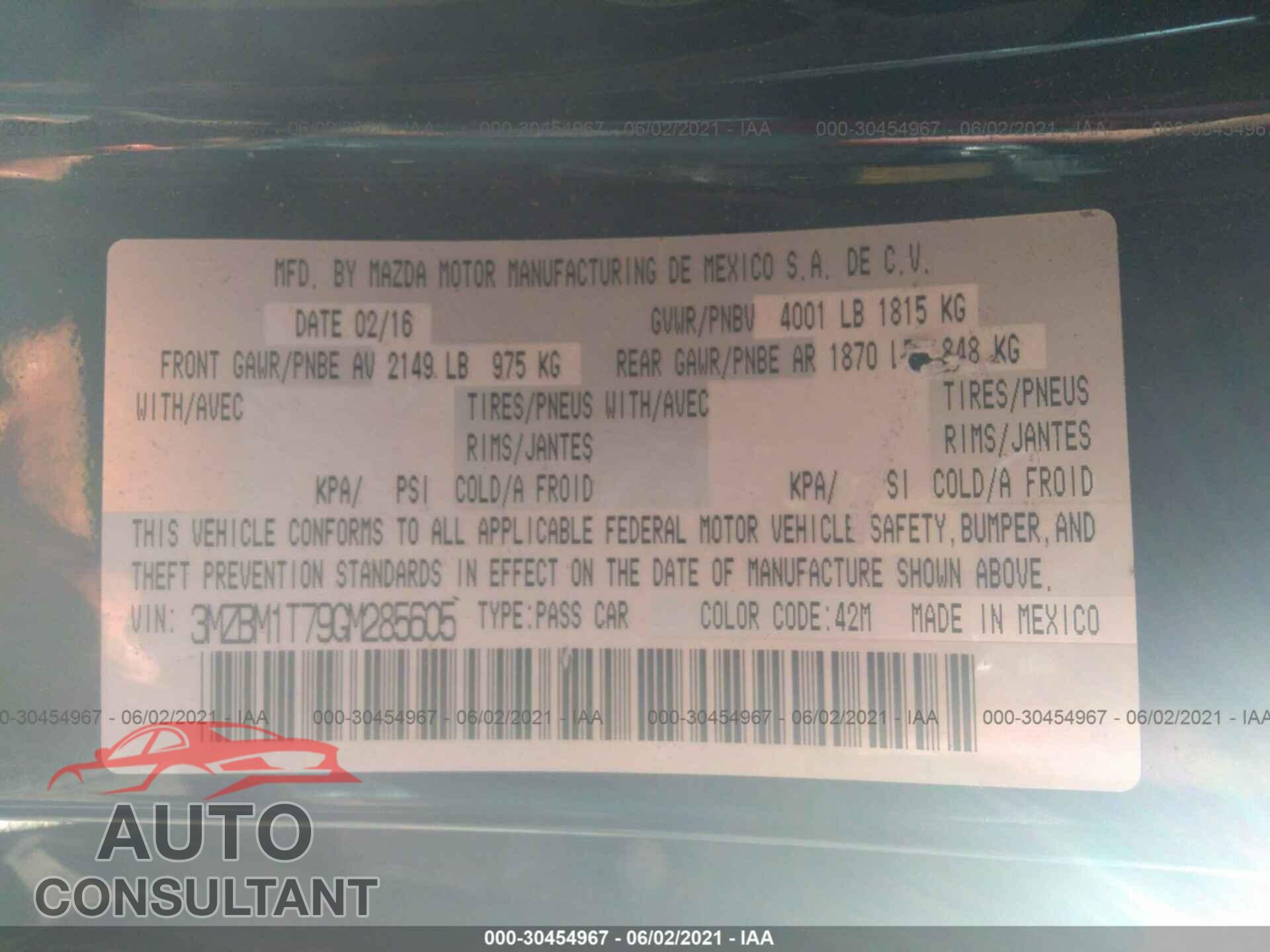 MAZDA MAZDA3 2016 - 3MZBM1T79GM285605