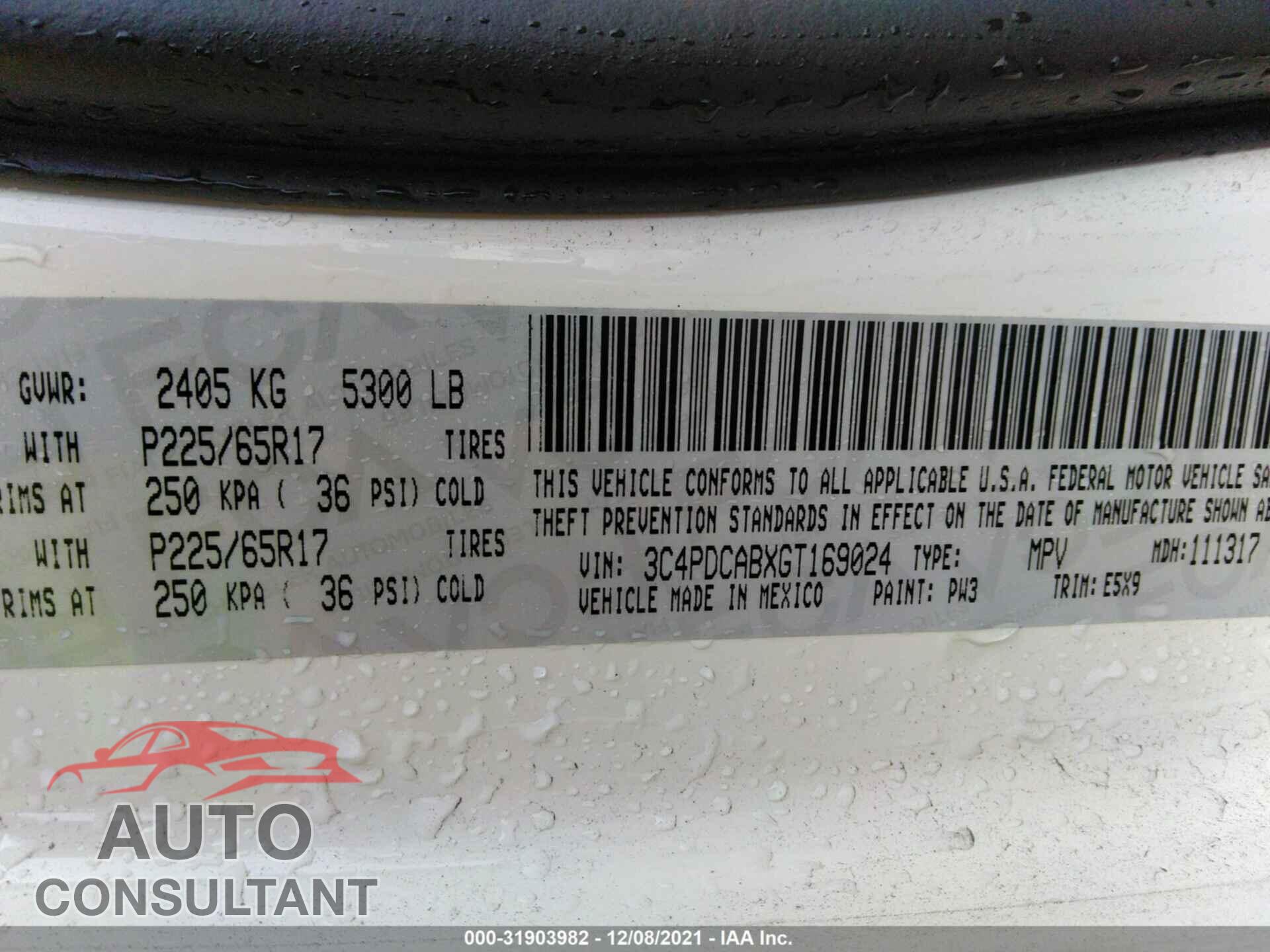 DODGE JOURNEY 2016 - 3C4PDCABXGT169024