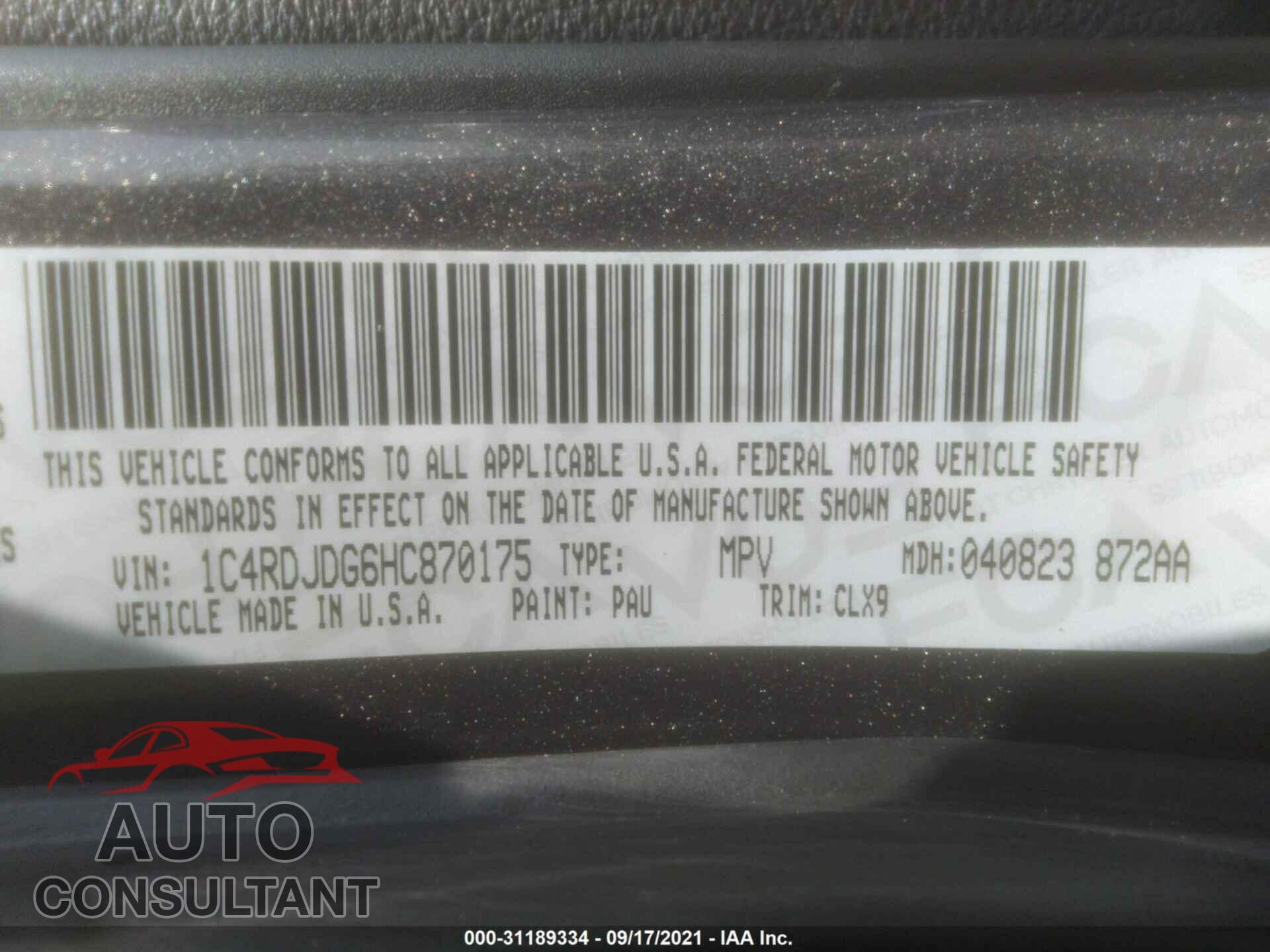 DODGE DURANGO 2017 - 1C4RDJDG6HC870175