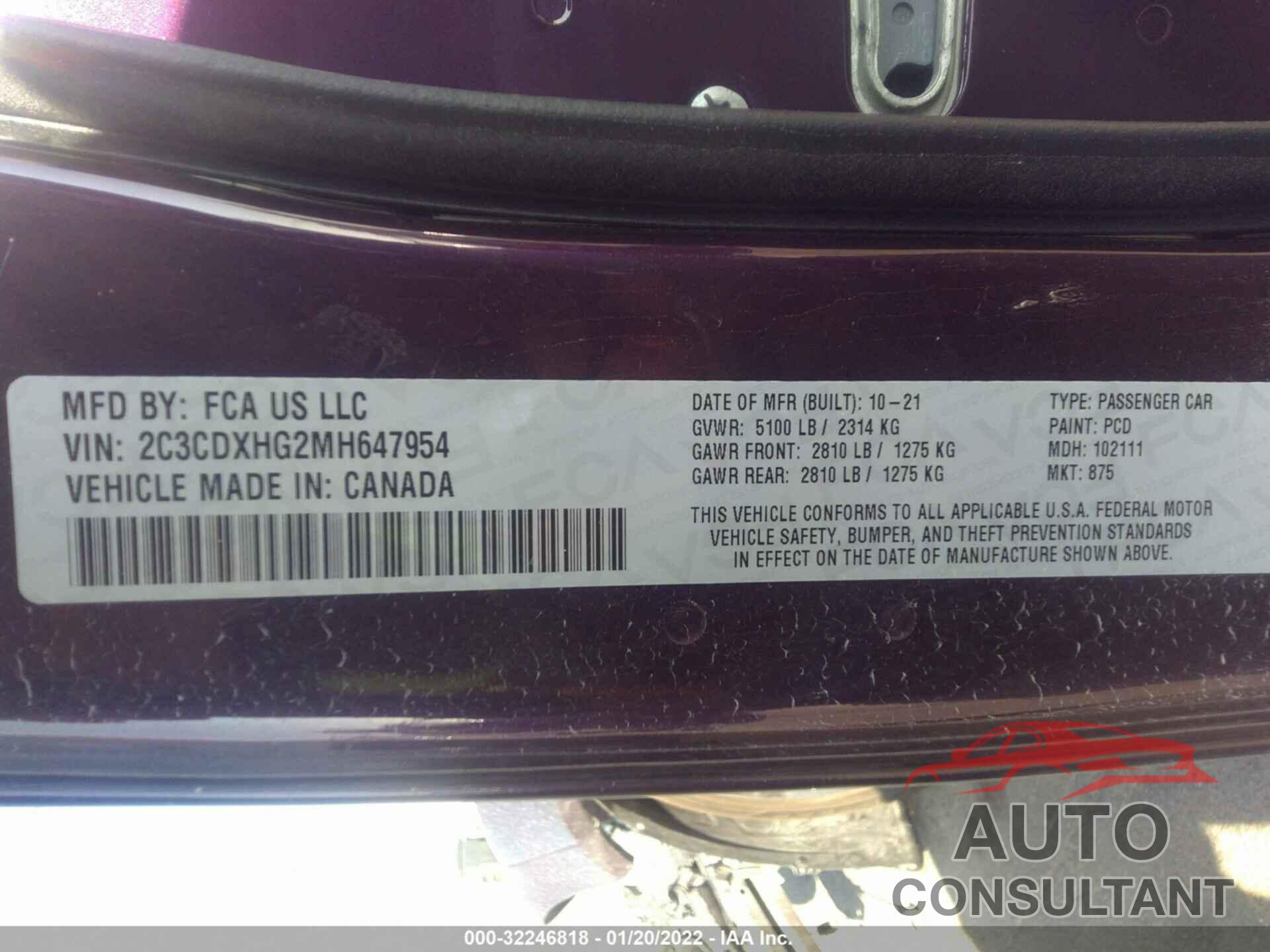 DODGE CHARGER 2021 - 2C3CDXHG2MH647954