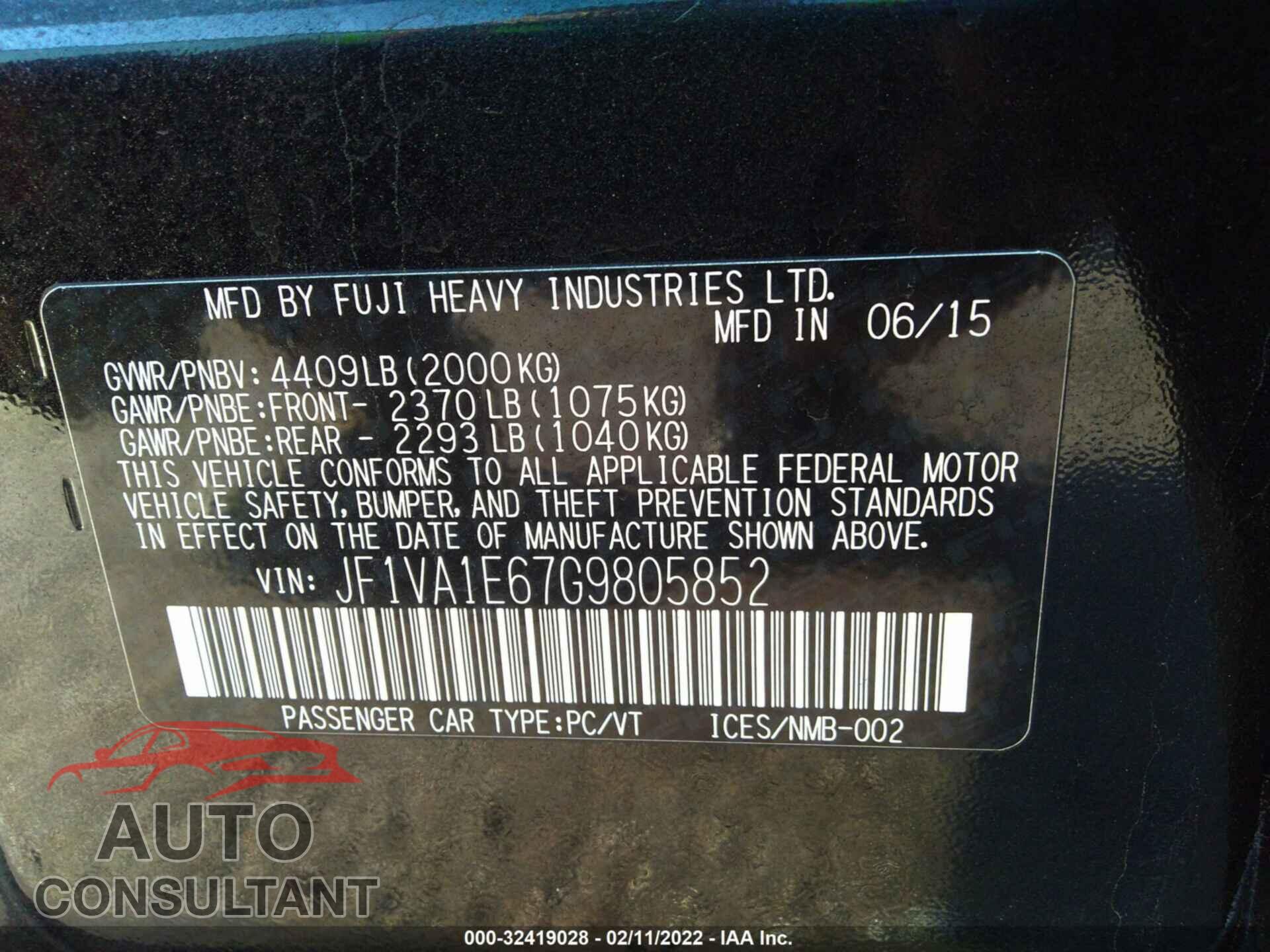 SUBARU WRX 2016 - JF1VA1E67G9805852