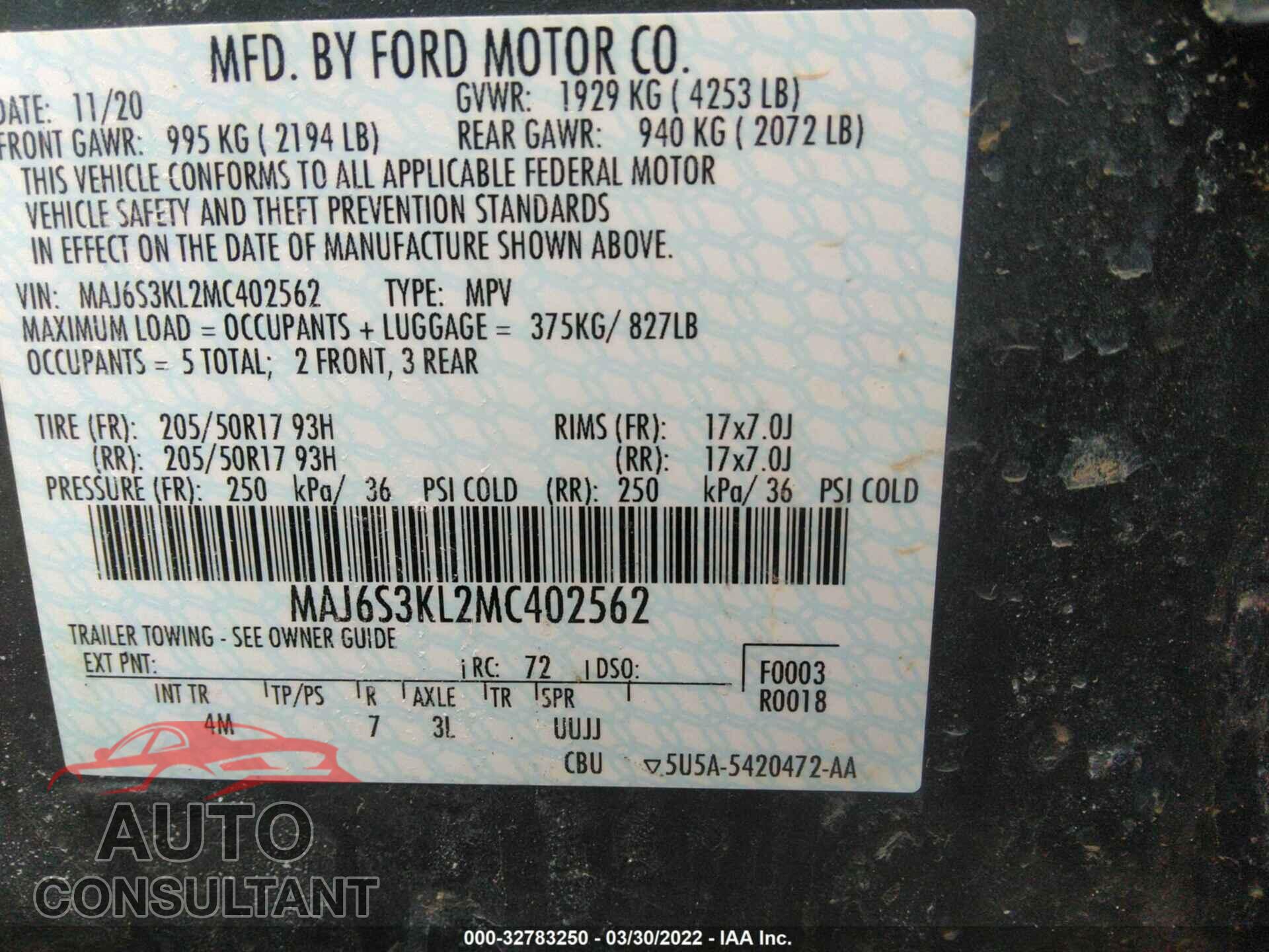 FORD ECOSPORT 2021 - MAJ6S3KL2MC402562