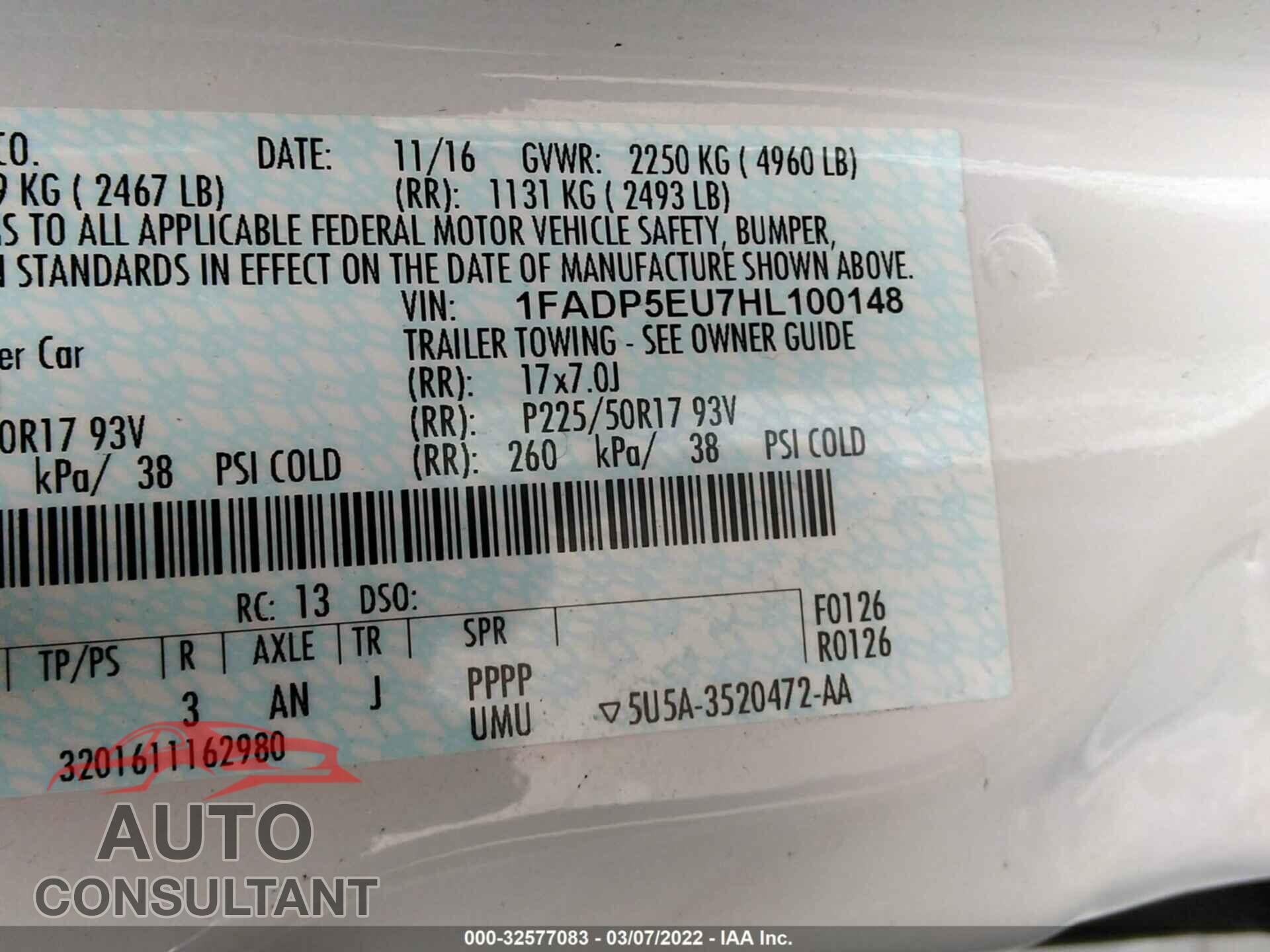 FORD C-MAX ENERGI 2017 - 1FADP5EU7HL100148