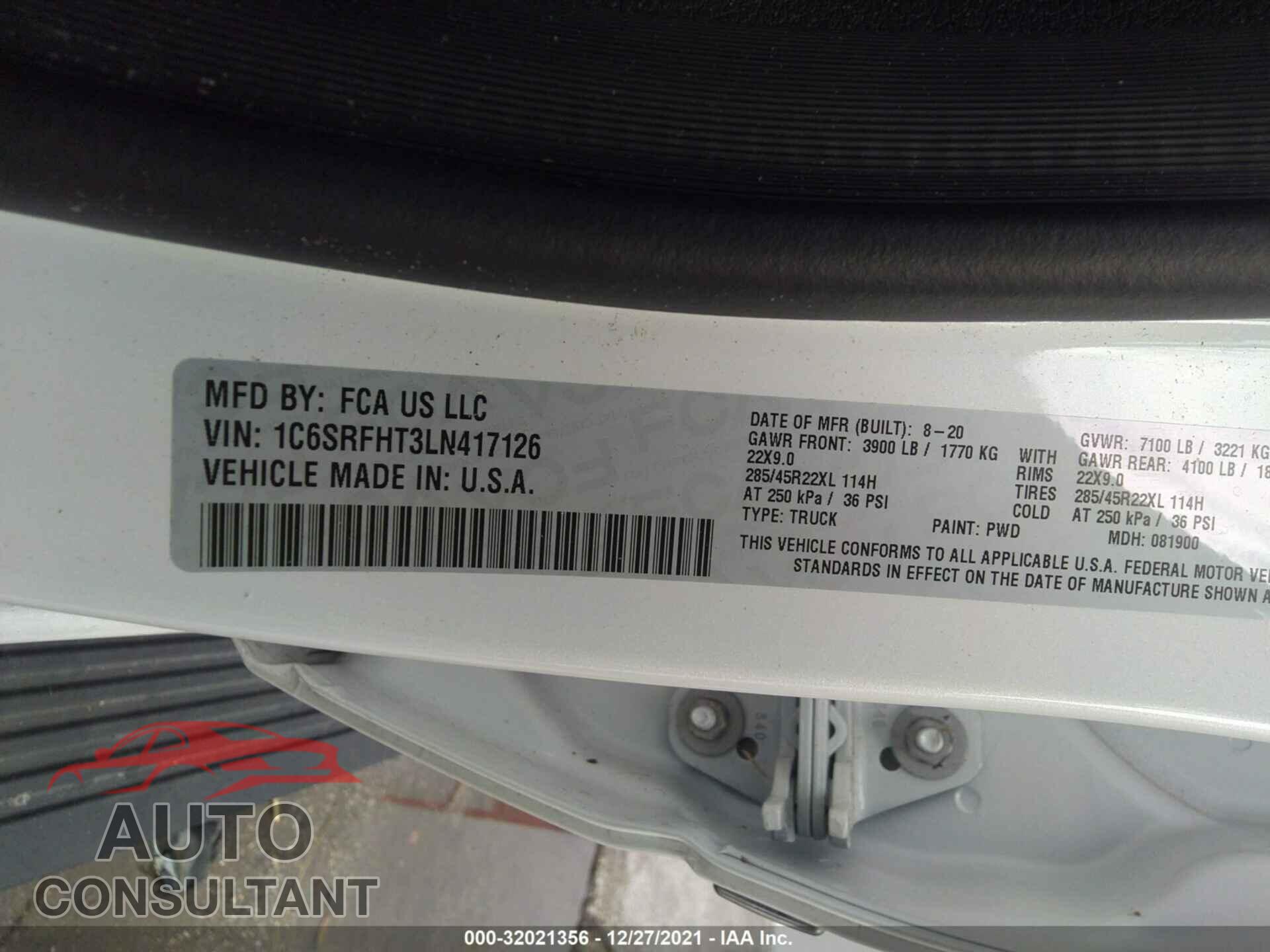 RAM 1500 2020 - 1C6SRFHT3LN417126